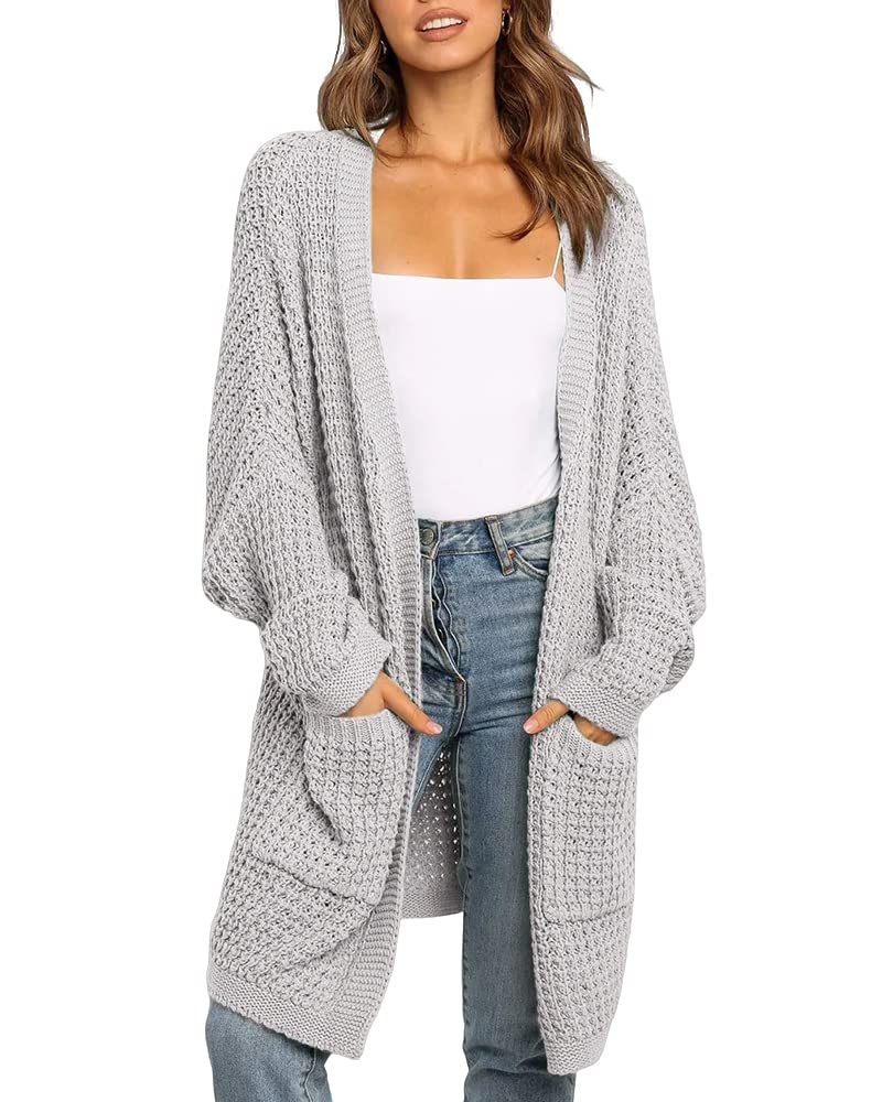 Bwogeeya Women's Oversized Long Batwing Sleeve Cardigan Waffle Knit Sweater Coat - Soft Warm Open Front Knitwear for Fall Winter, Perfect for Office, Lounge & Coffee Dates