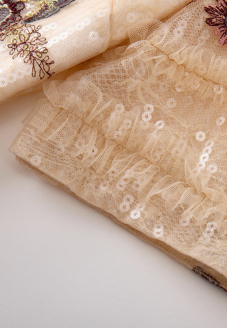 Elegant Sequin Lace Dress with Embroidery & Mesh Details - Perfect for Evening Parties, Weddings & Special Occasions