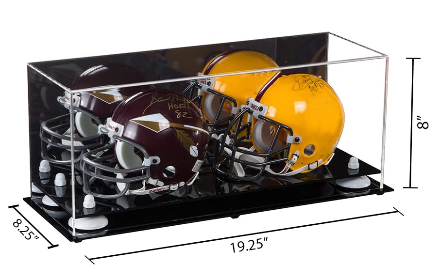 Acrylic Double Mini Football Helmet Display Case - Miniature Collectible Sports Memorabilia for Home, Office, or Man Cave Decor (A019)