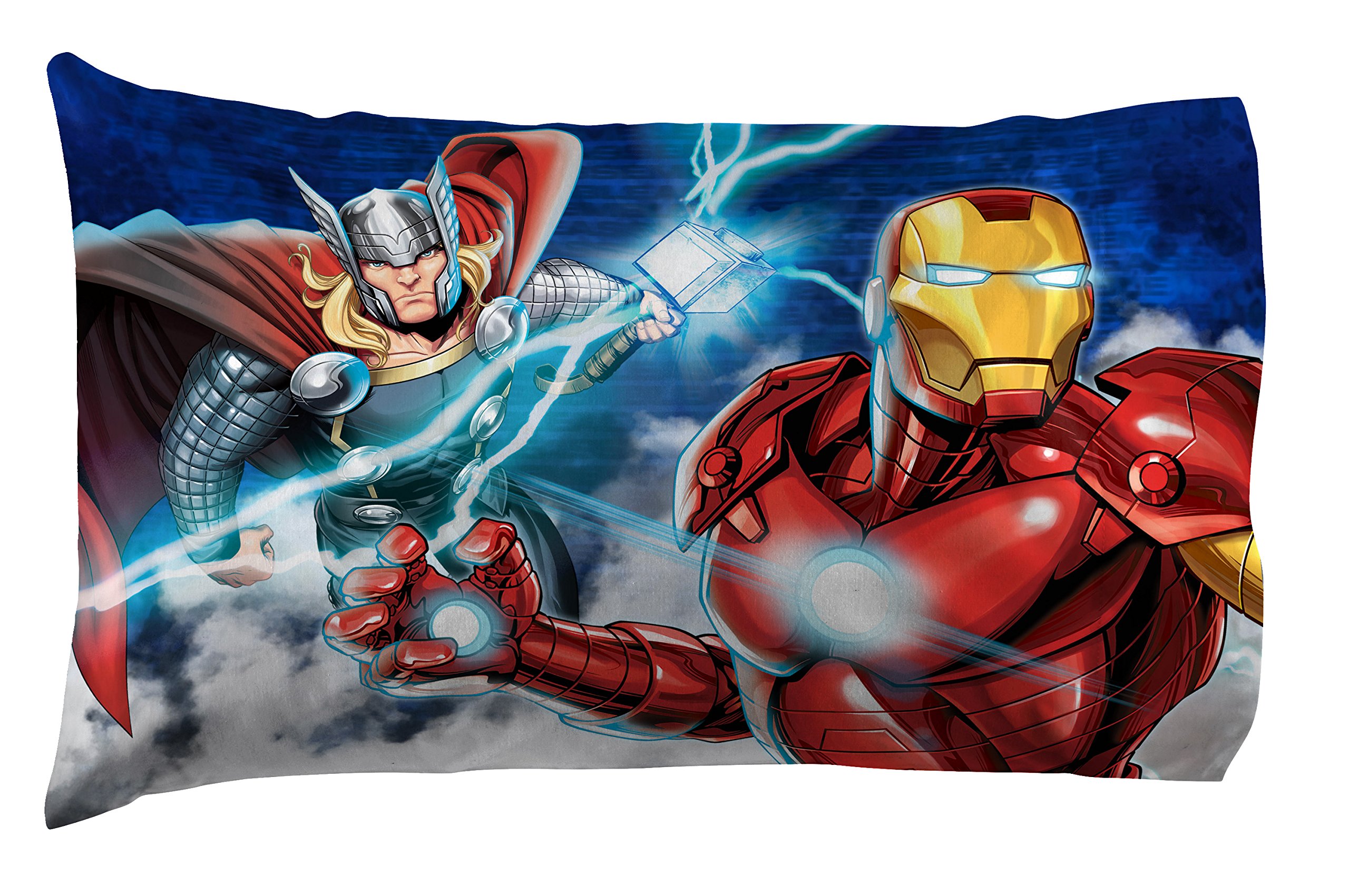 Marvel Avengers Blue Circle 5-Piece Full Bedding Set - Reversible Comforter & Sheet Set with Captain America & Iron Man - Fade Resistant Microfiber (Official) | Perfect for Kids' Rooms, Superhero Themed Bedrooms & Marvel Fans