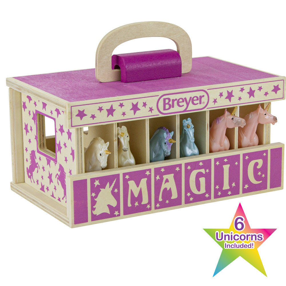 Breyer Unicorn Magic Wooden Stable Playset with 6 Unique Unicorns - Perfect for Kids' Imaginative Play & Fantasy Adventures