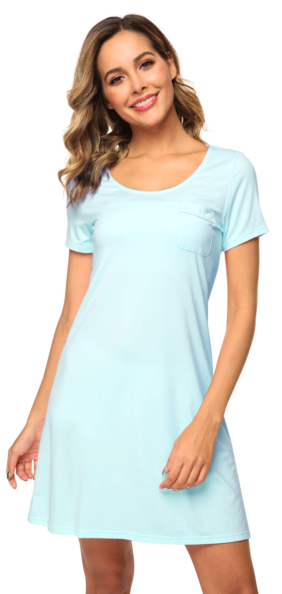 WiWi Soft Bamboo Nightgowns for Women - Lightweight Short Sleeve Sleep Shirt & Lounge Dress - Breathable Comfort Sleepwear Sizes S-4X - Perfect for Summer Nights, Relaxing at Home & Vacation Wear