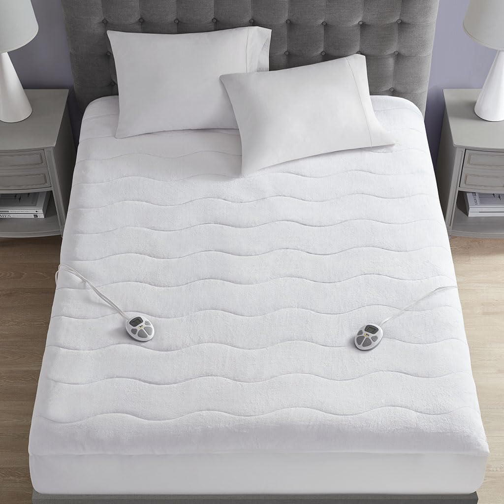 Serta Plush Heated Mattress Pad Queen Size - Electric Bed Warmer with Dual Controller & 10 Heat Settings | Auto Shut Off Timer | Machine Washable | ETL Certified | White | Perfect for Cold Winter Nights & Cozy Bedroom Comfort