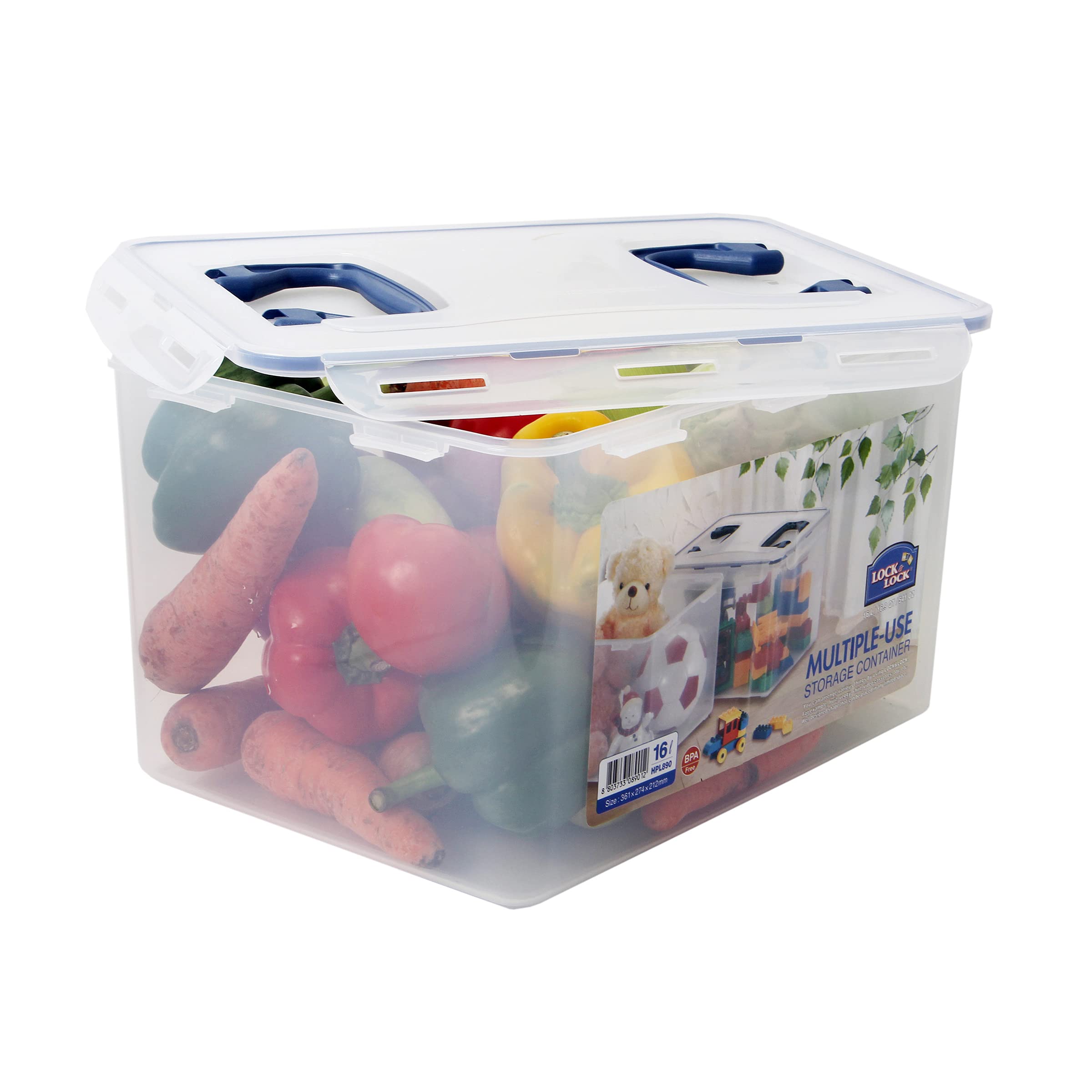 Lock & Lock HPL890 16L Airtight Food Storage Container with 2 Handles - BPA Free Plastic Kitchen Organizer for Meal Prep, Leftovers & Bulk Food Storage