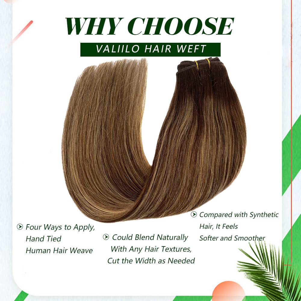 24 Inch Sew in Weft Hair Extensions - 100% Human Hair with Blonde Highlights (Brown to Golden Brown) | Remy Hand-Tied 120g Weft for Volume & Length | Perfect for Weddings, Parties & Daily Styling