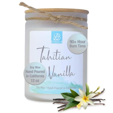 Coastal Essentials Natural Soy Hand-Poured Candle - Tahitian Vanilla Scent, 12oz Long-Lasting Artisan Candle (90+ Hours Burn Time) | Strong Fragrance for Home, Office, Spa & Relaxation