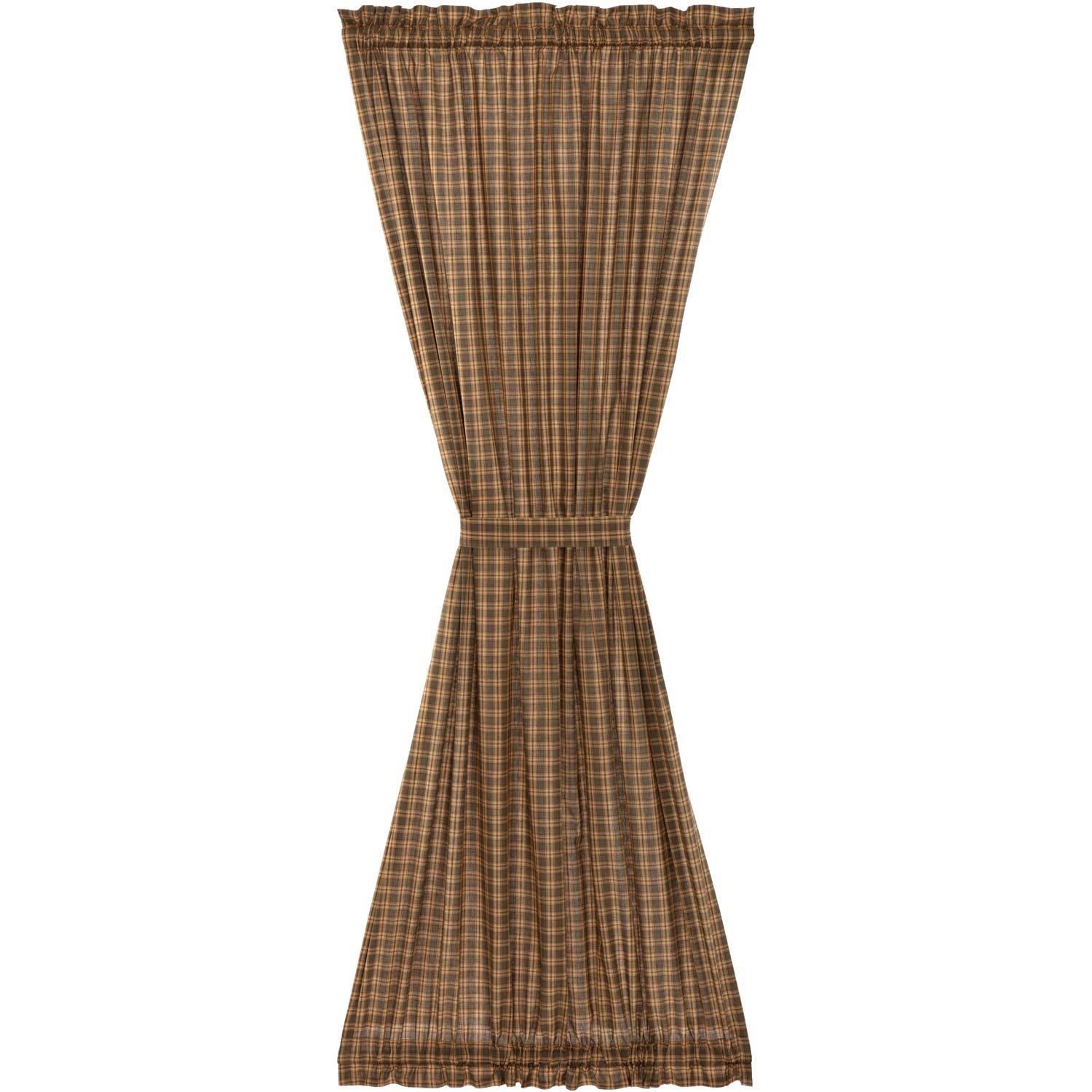 Rustic Cedar Green Plaid Cotton Curtains with Rod Pocket & Tie Backs - Farmhouse Style Window Treatments for Living Room, Bedroom & Door Panels