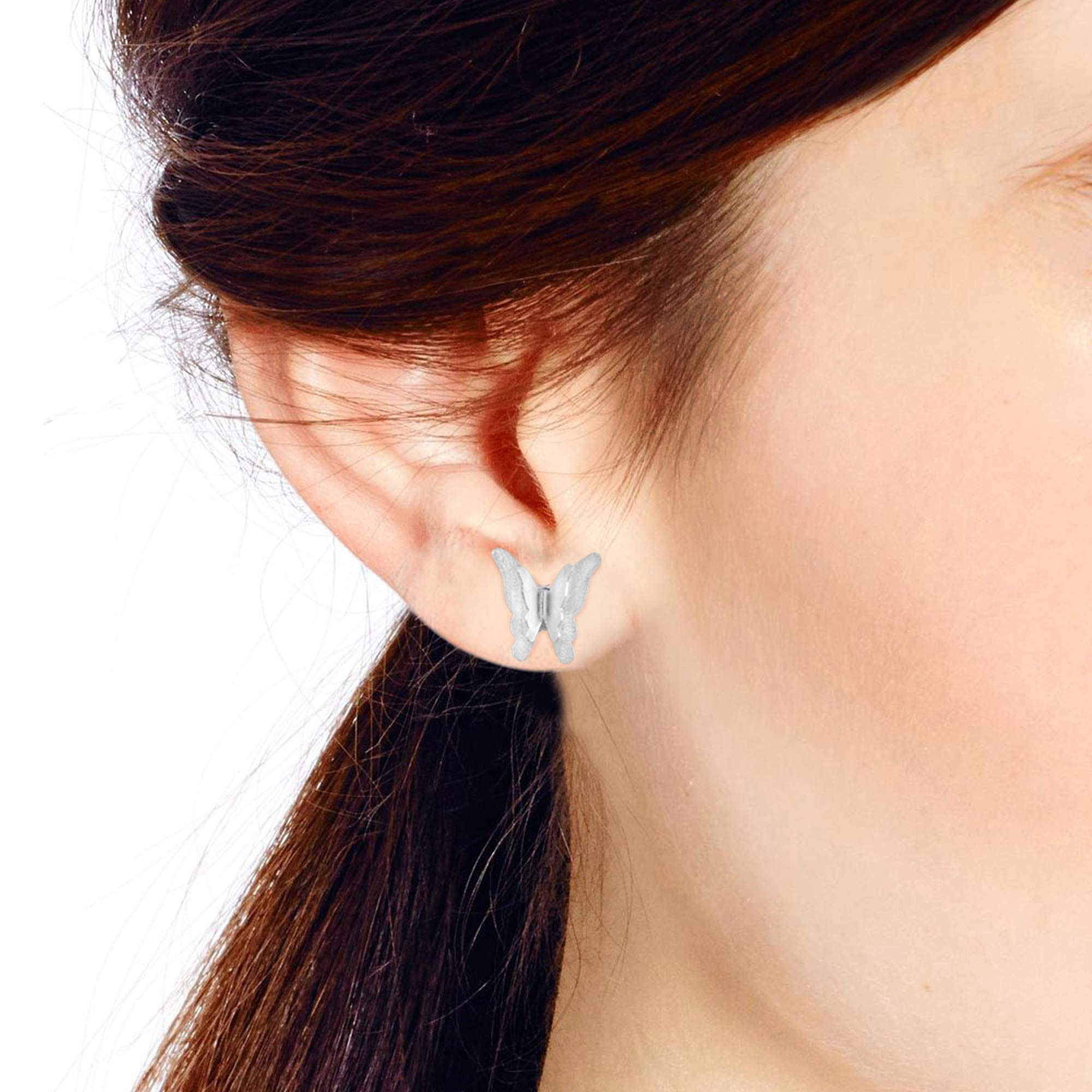 Aeravida Ethereal Wings Fluttering Butterfly Satin Brushed .925 Sterling Silver Stud Earrings for Women | Hypoallergenic Butterfly Jewelry | Perfect for Weddings, Date Nights & Special Occasions