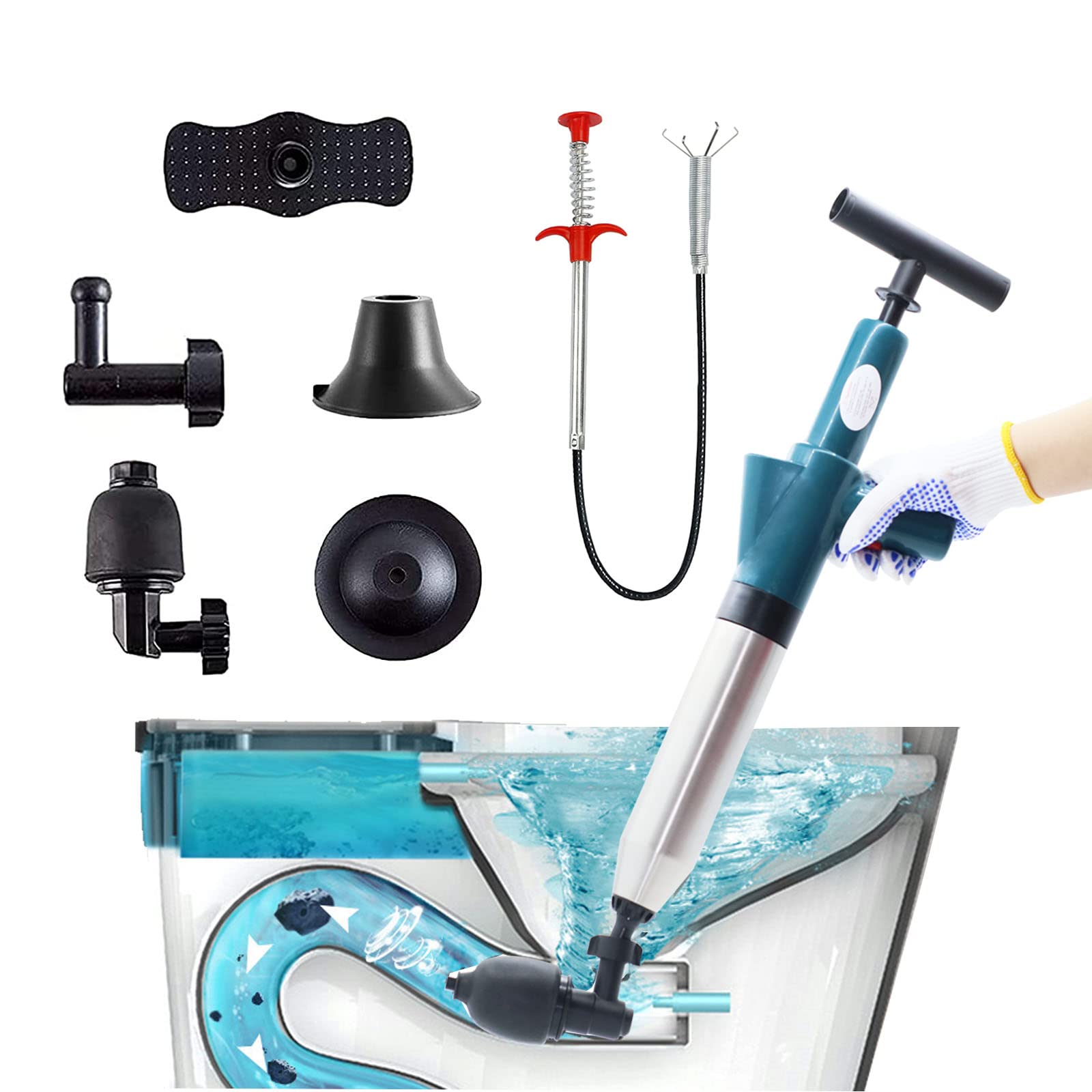 **Powerful Manual Air Pressure Toilet Drain Blaster Plunger - High Pressure Dredge Tool for Clogged Toilet, Sink, Bathroom & Kitchen Floor Drain - Ideal for Sewer Pipe and Plumbing Cleaning**    *(Perfect for Home, RV, and Commercial Use - Quickly Unclog Drains Without Harsh Chemicals!)*
