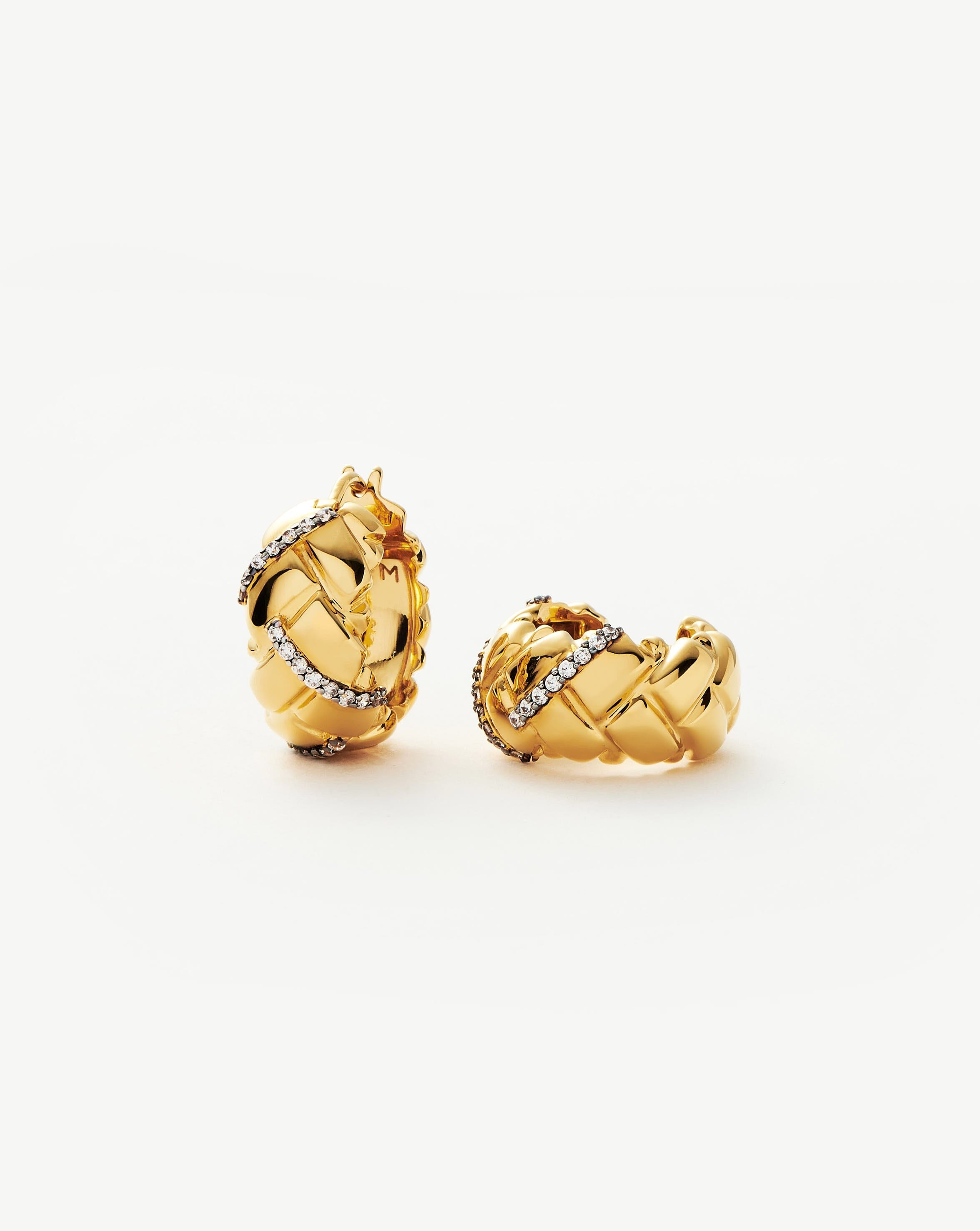 Lucy Williams Pave Waffle Hoop Earrings for Women - 14K Gold Plated Cubic Zirconia Huggie Hoops - Perfect for Parties, Weddings & Everyday Wear