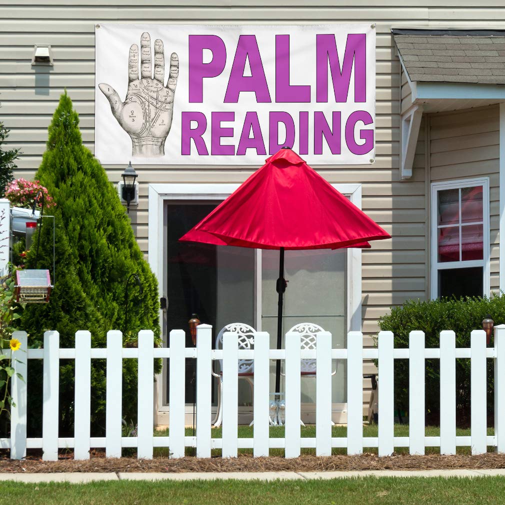 Premium Vinyl Banner - Palm Reading Purple Fantasy Design - Weatherproof & Durable for Outdoor Use - Multiple Sizes (60x144 Inches) with 10 Grommets - Perfect for Yard Signs, Events, and Industrial Advertising