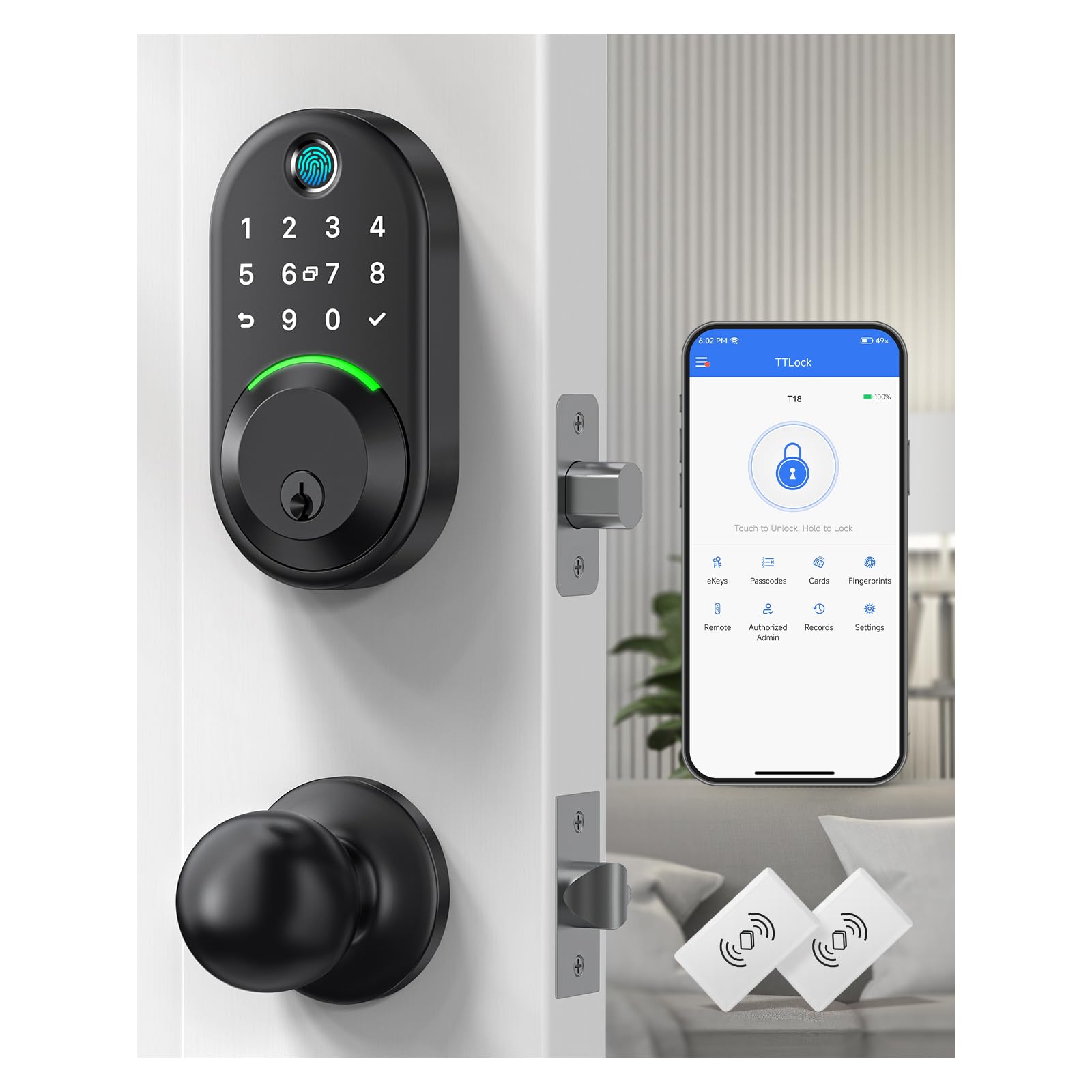 Smart Keypad Deadbolt Lock with Knob - Keyless Entry Fingerprint Door Lock for Front Door, Electronic Code Handle Set with Auto Lock - Perfect for Home Security & Smart Access Control