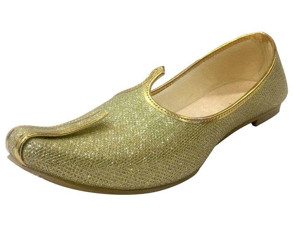 **Handmade Gold Glitter Wedding Shoes for Men – Formal Ethnic Jutti Mojari – Perfect for Weddings, Parties & Special Occasions**