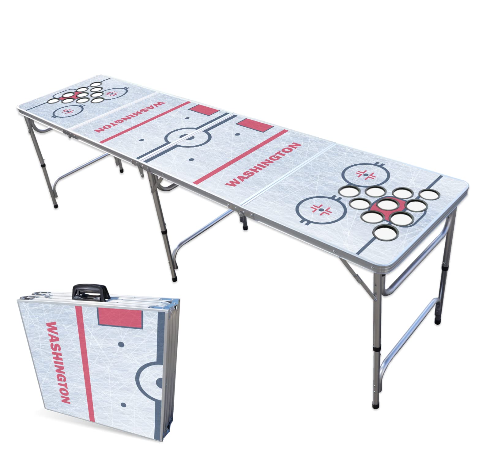 8-Foot Folding Portable Beer Pong Table with Optional Cup Holes & LED Lights - Washington Hockey Rink Style - Perfect for Parties, Tailgates & Outdoor Games (Choose Your Model)