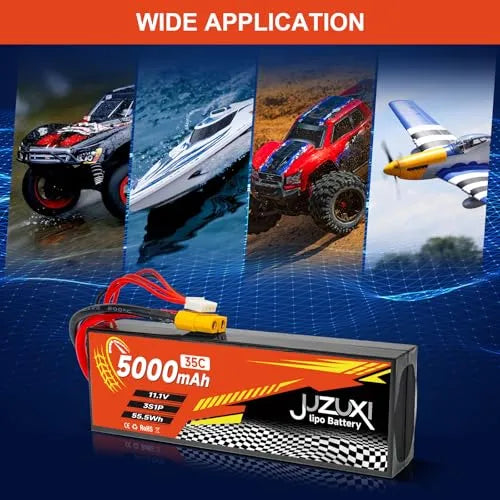 11.1V 5000mAh 3S 35C Lipo Battery Rechargeable Lithium Polymer Battery with XH & XT60 Connectors - Compatible with RC Cars, Trucks, Buggies - Perfect for 2WD/4WD Off-Road Racing, Drifting and Crawling Adventures