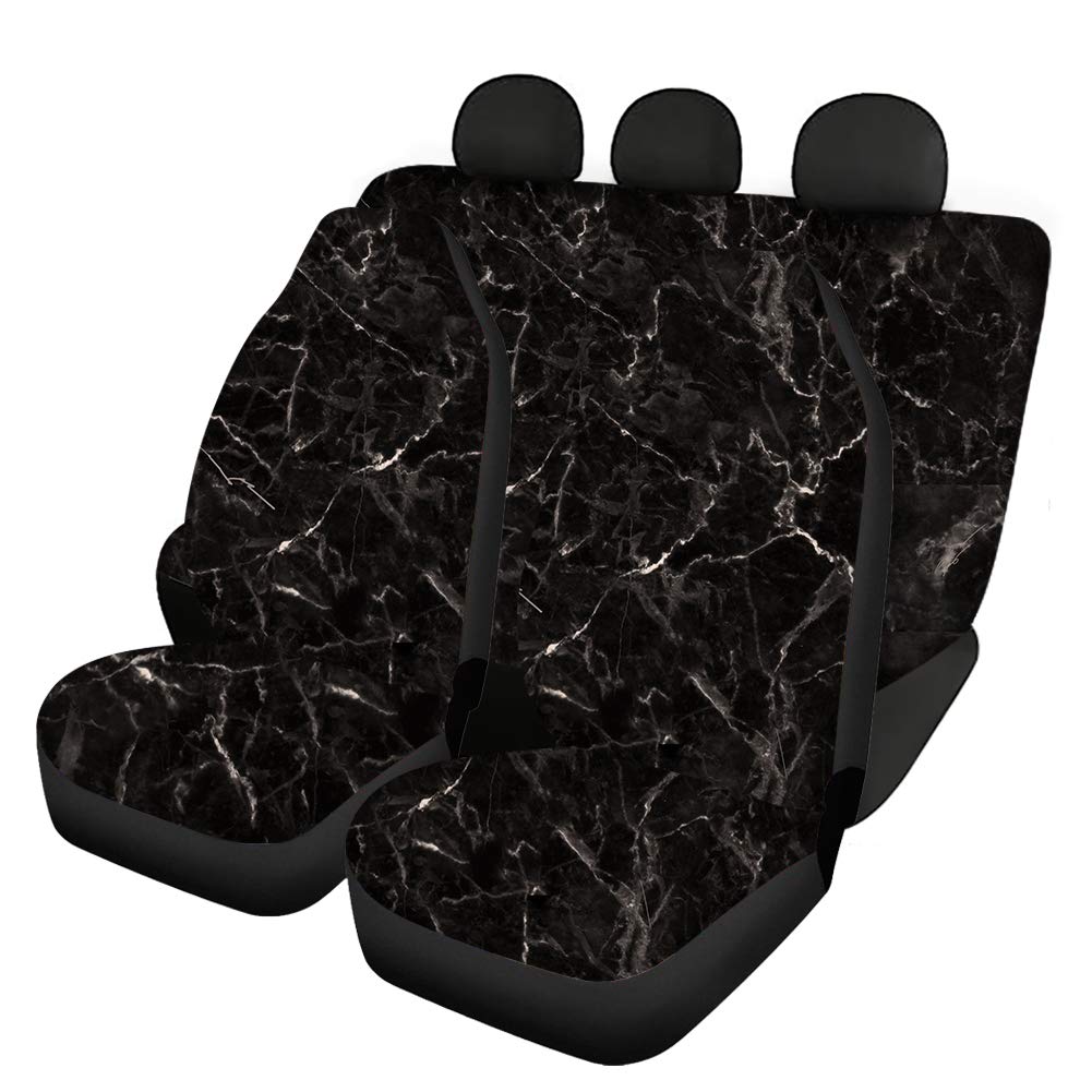 Renewold Universal Black Marble Car Seat Covers - Premium Bucket Seat Protectors for Cars, Trucks & SUVs - Stylish Interior Accessories for Vehicle Protection & Decoration (Perfect for Daily Commute, Road Trips & Luxury Car Enhancement)