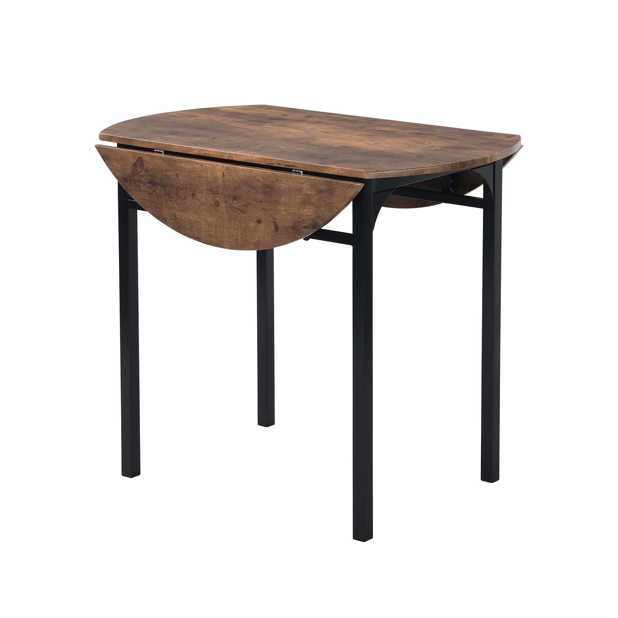 Modern 3-Piece Round Drop Leaf Dining Table Set with 2 Chairs - Rustic Brown Iron Frame Counter Height Kitchen Dinette - Perfect for Small Spaces, Breakfast Nooks & Cozy Apartments