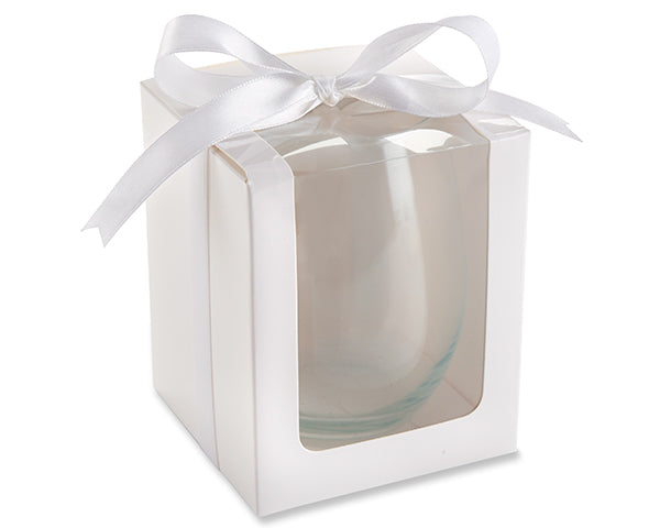Premium 15 oz White Glassware Gift Set with Elegant Ribbon - 12-Piece Set for Weddings, Parties & Home Decor