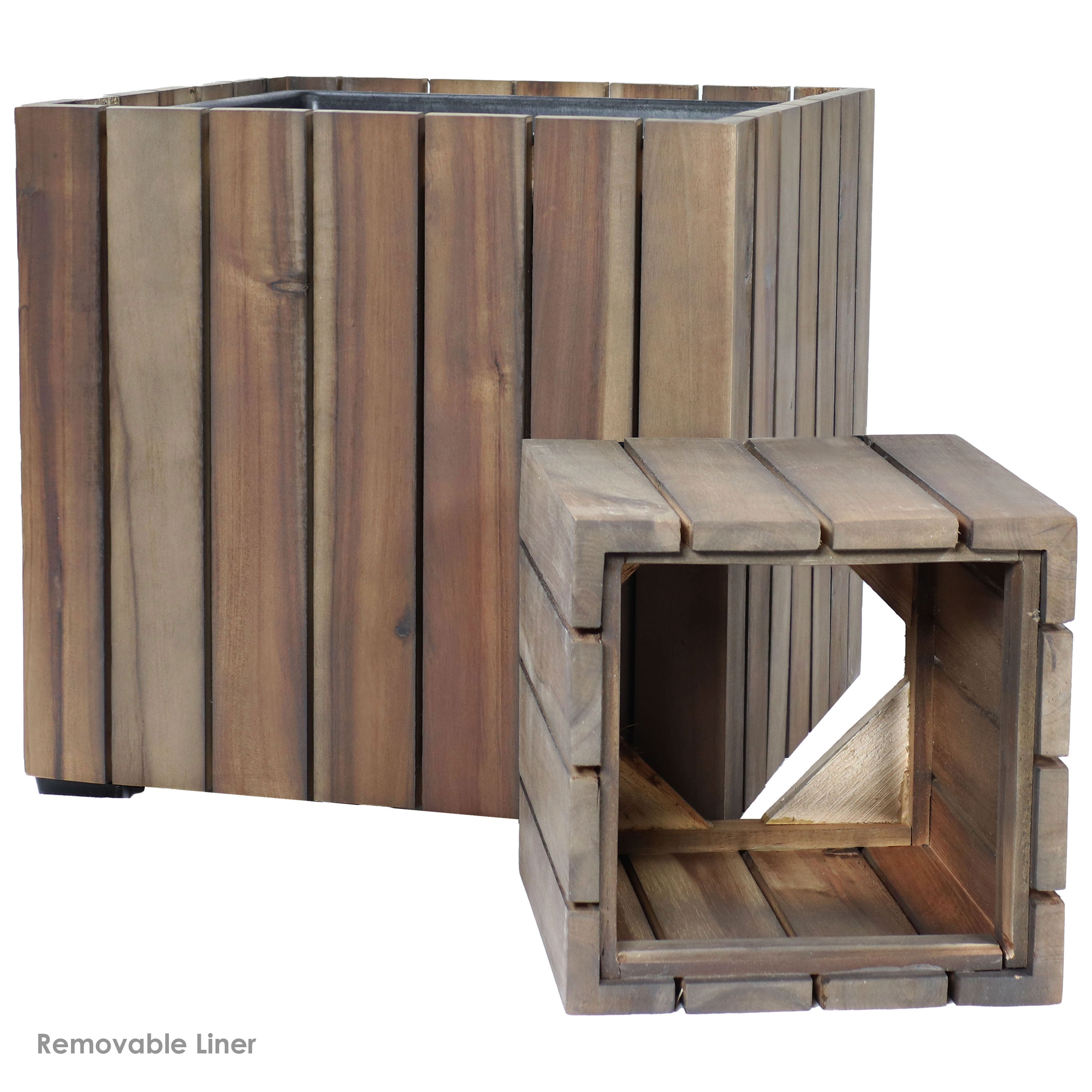 Sunnydaze 2-Piece Wooden Planter Box Set with Vertical Planks - Outdoor Garden Decor for Flowers, Herbs & Plants - Perfect for Patio, Balcony & Backyard Gardening