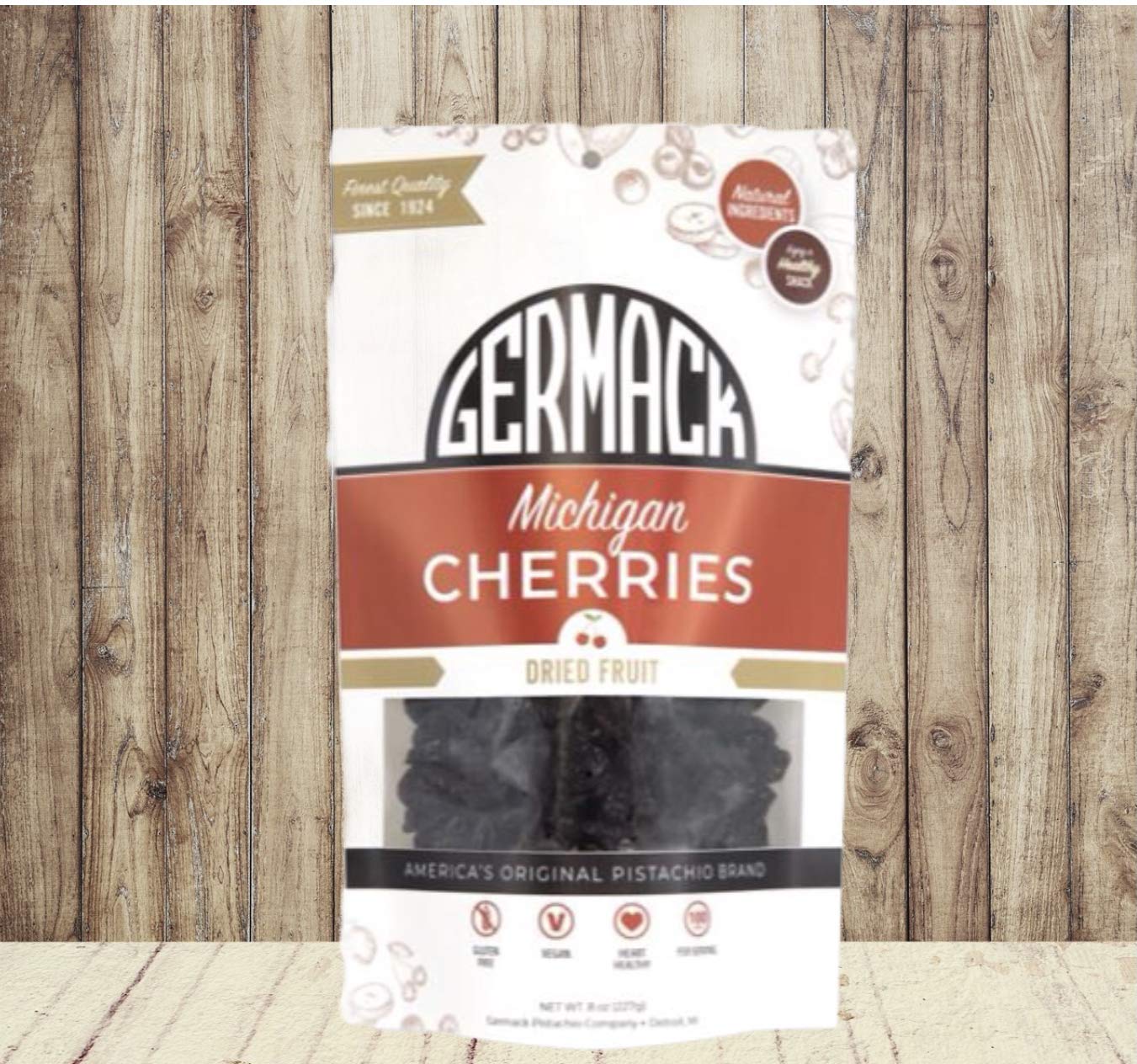 Germack Michigan Gourmet Dried Cherries - 8oz Resealable Bag | No Sugar Added, Non-GMO, Gluten Free | Perfect for Baking, Snacking & Trail Mixes