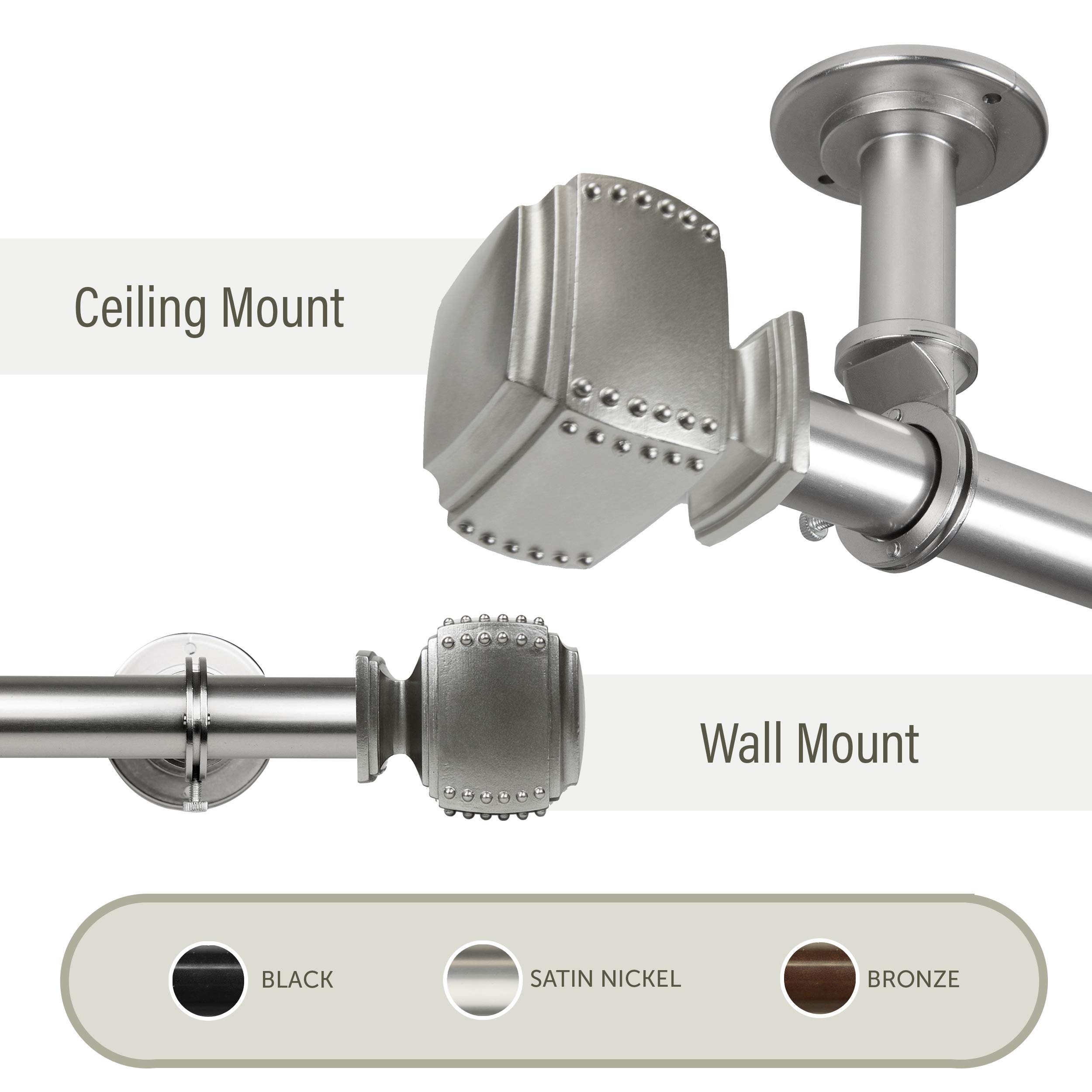 Rod Desyne Bennett 1-Inch Adjustable Ceiling Curtain Rod | 66 to 120 Inches | Satin Nickel Finish | Perfect for Room Dividers, Window Treatments & Home Decor