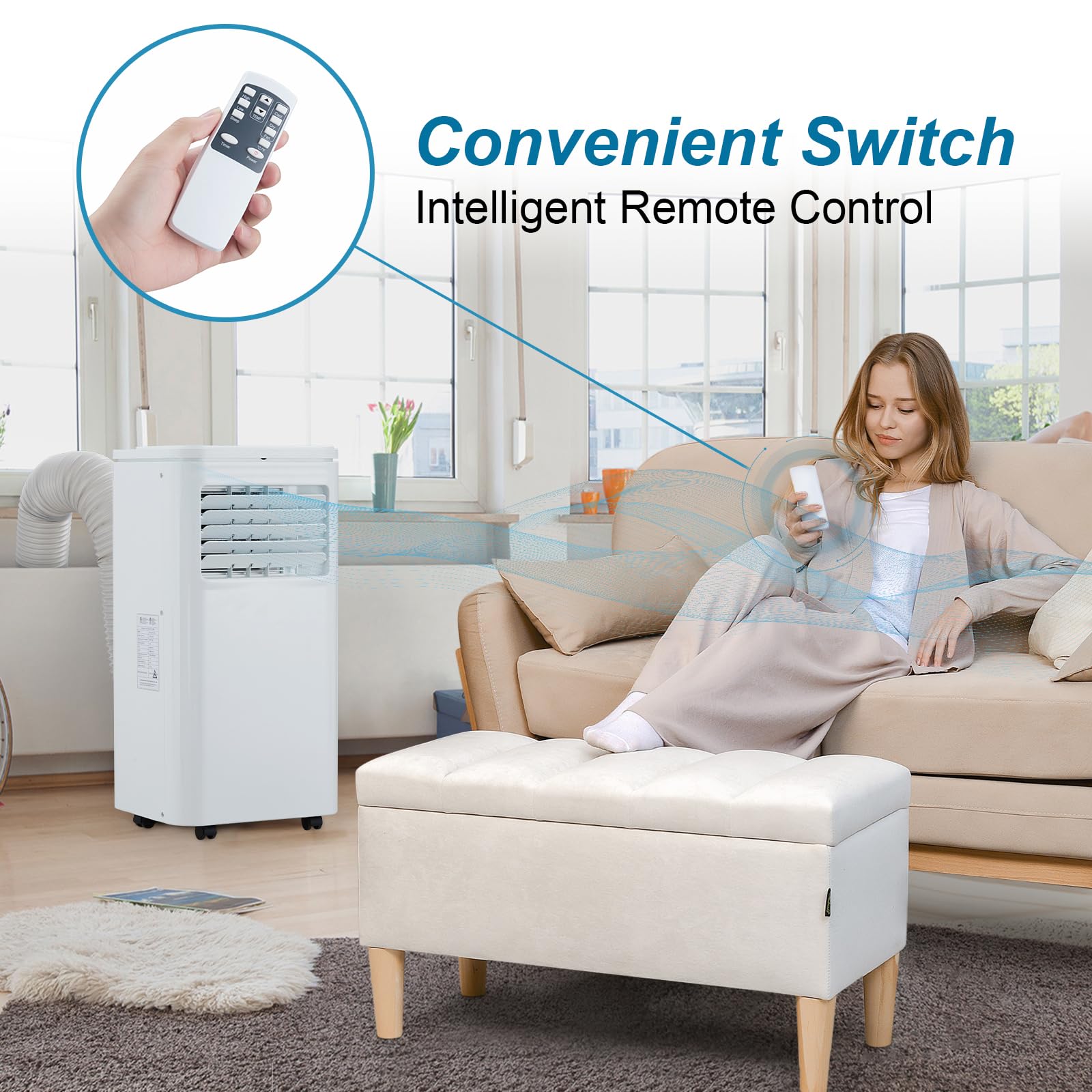 GARVEE 10000 BTU Portable Air Conditioner - 3-in-1 Cooling, Dehumidifier & Fan with LCD Display & Remote Control - Cools Up to 450 sq.ft Fast - Perfect for Bedroom, Office, Living Room & Small Spaces