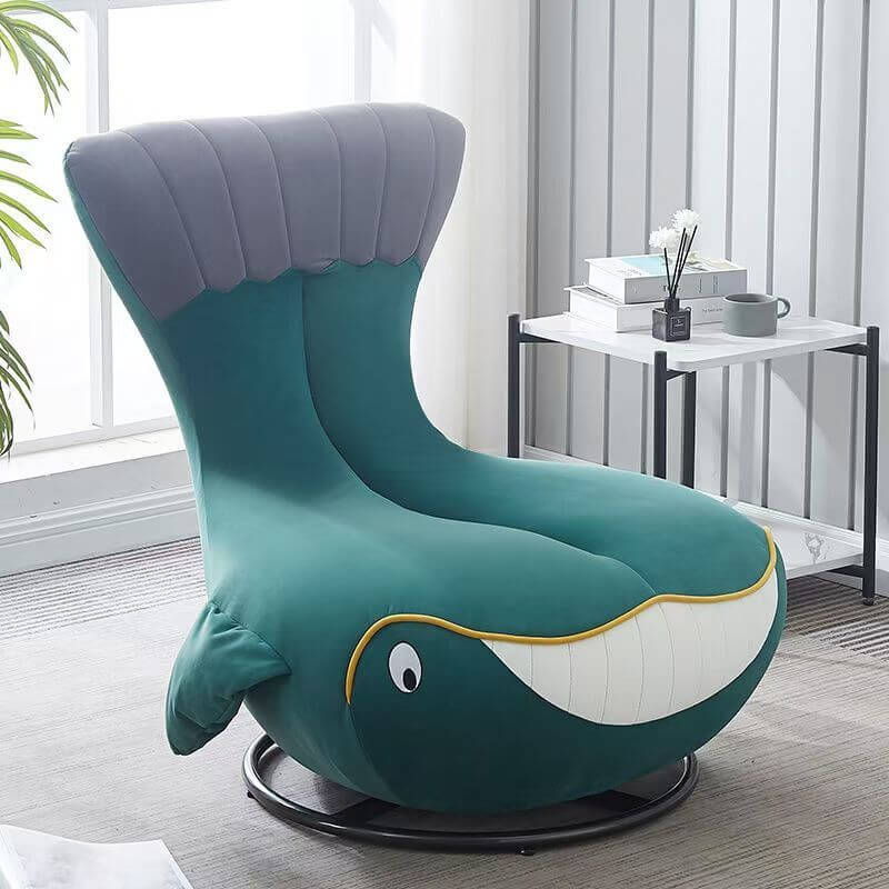 Minimalist Abstract Side Chair with Cushion Back - Rotatable & Reclining Accent Chair in Gray/Emerald Green/Citrus for Living Room, Bedroom or Office