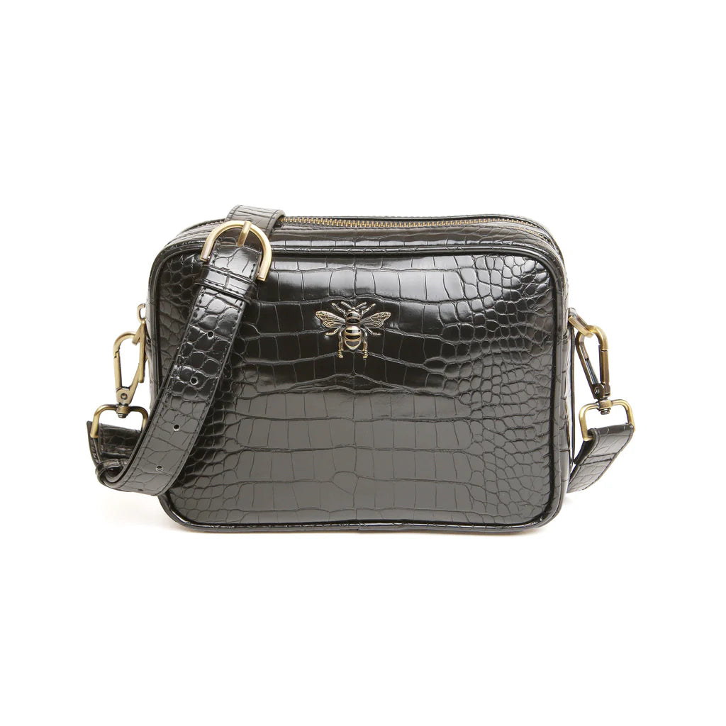 Alice Wheeler Soho Camera Crossbody Bag - Black Crocodile Leather for Women | Compact DSLR/SLR Bag for Travel, Street Photography & Everyday Use