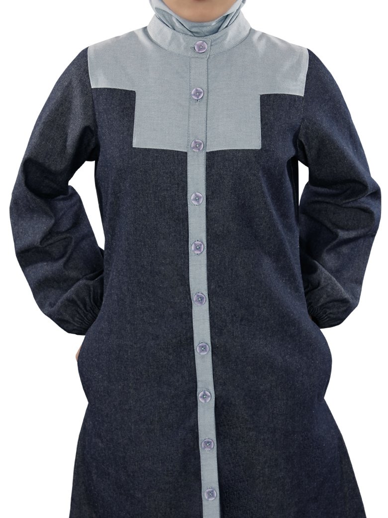 Women's Islamic Front Open Sakinah Denim Jilbab - Modest Blue Abaya for Prayer & Daily Wear | Muslim Hijab for Work & Outdoor Activities