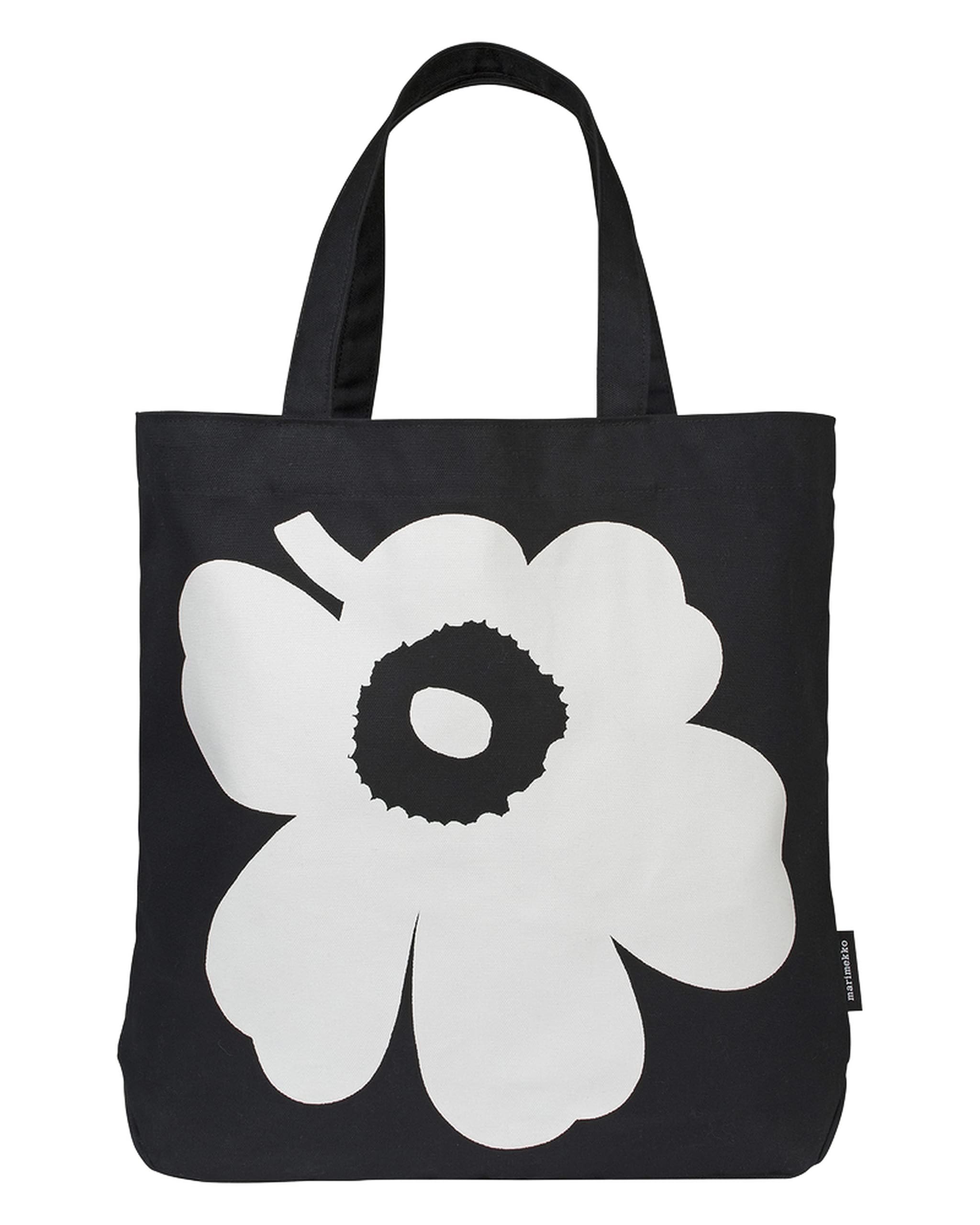 MARIMEKKO Torna Unikko Cotton Tote Bag (Black & White) - Large Reusable Shopping Bag 18x15x5 Inches - Perfect for Groceries, Beach, Work & Daily Essentials