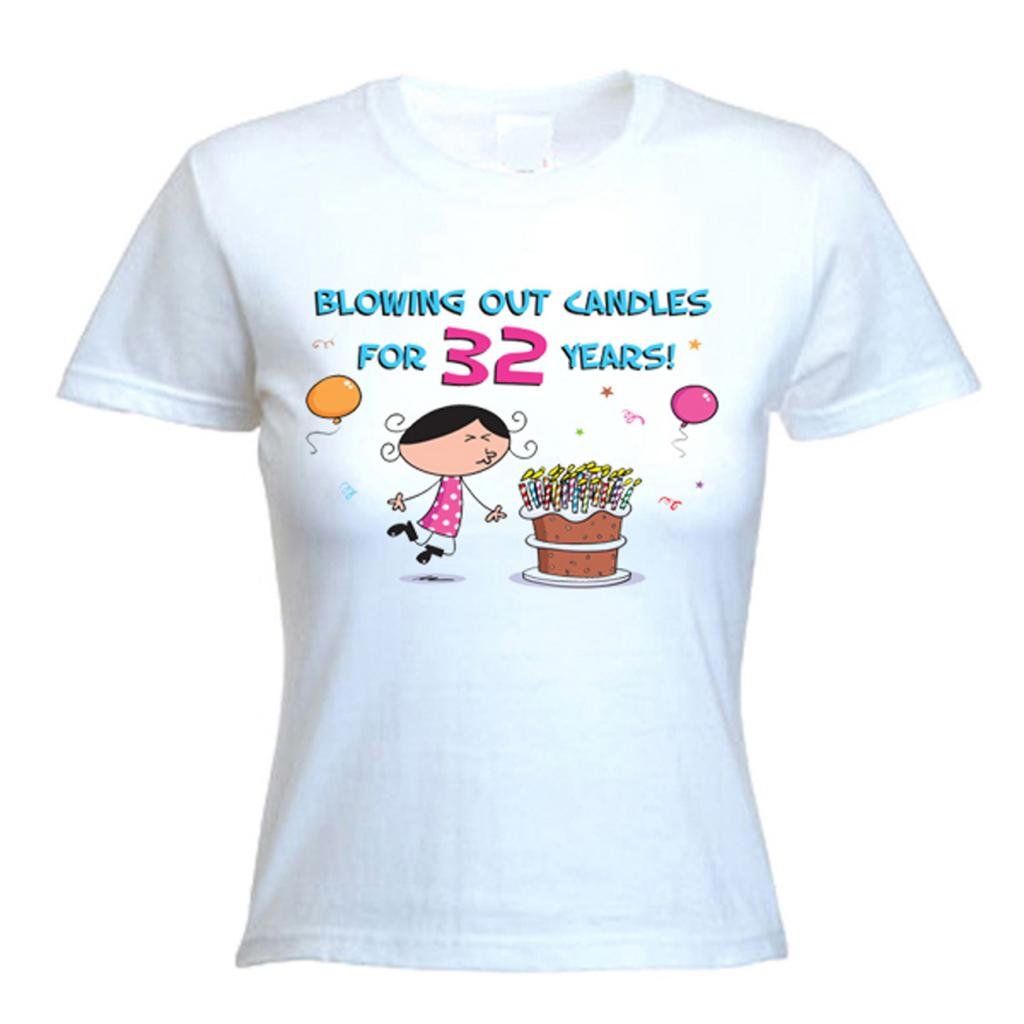 Women's 32nd Birthday Tribal T-Shirt - 'Blowing Out Candles' Funny 32 Years Old Graphic Tee | Perfect for Birthday Parties, Gifts & Casual Wear