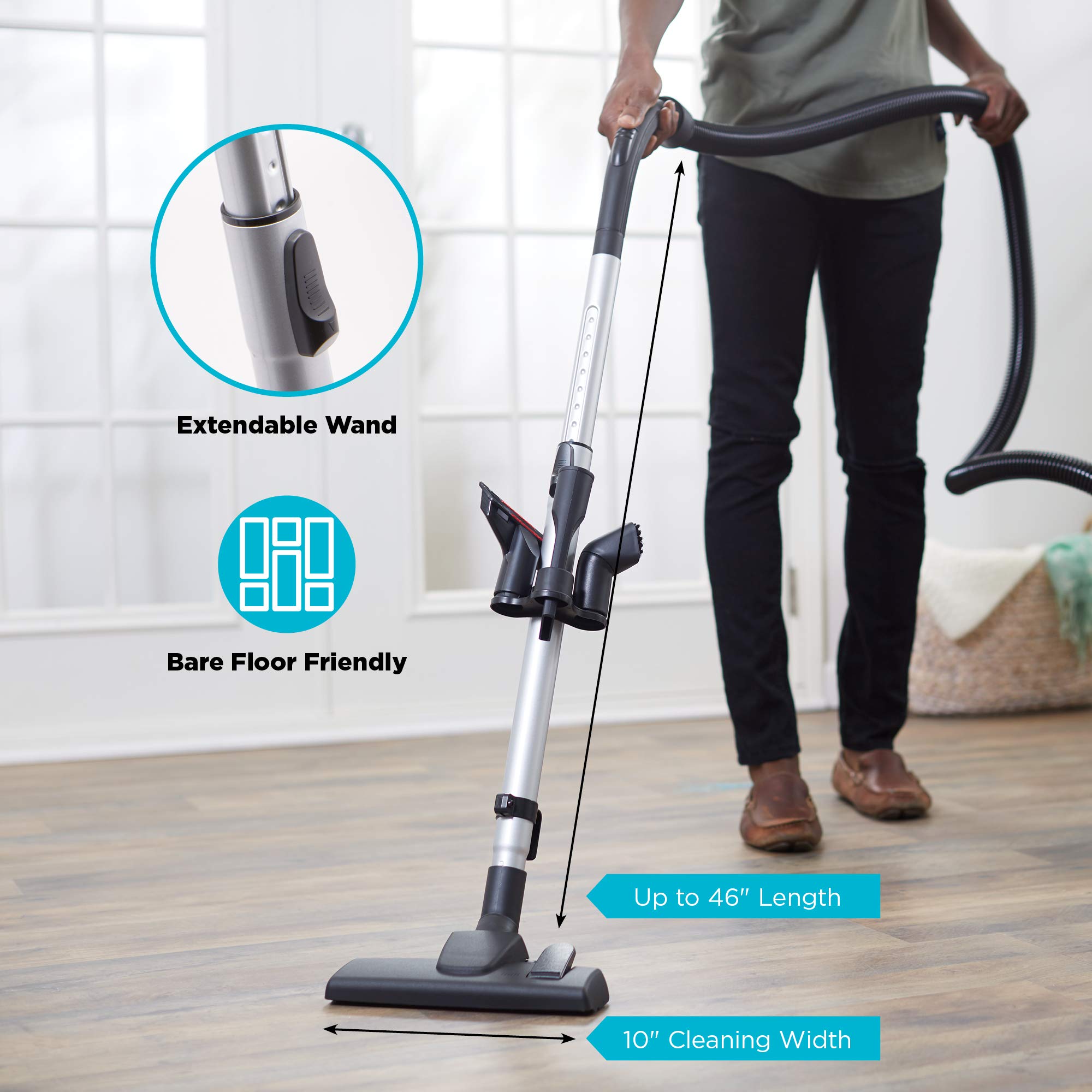 Simplicity Jill Compact Canister Vacuum Cleaner for Hardwood Floors & Rugs - HEPA Filtration, Bagged System - Perfect for Pet Hair, Dust & Allergen Removal in Homes & Apartments