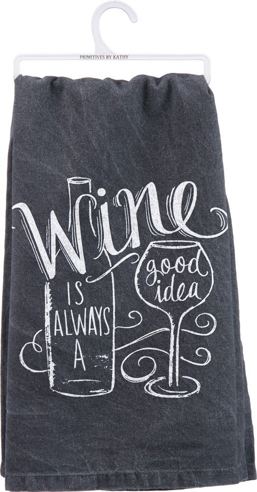 Primitives by Kathy Chalk Art Dish Towel - 28 Inch Farmhouse Kitchen Towel with Wine Theme - Perfect for Rustic Home Decor, Wine Lover Gifts & Country Style Kitchens