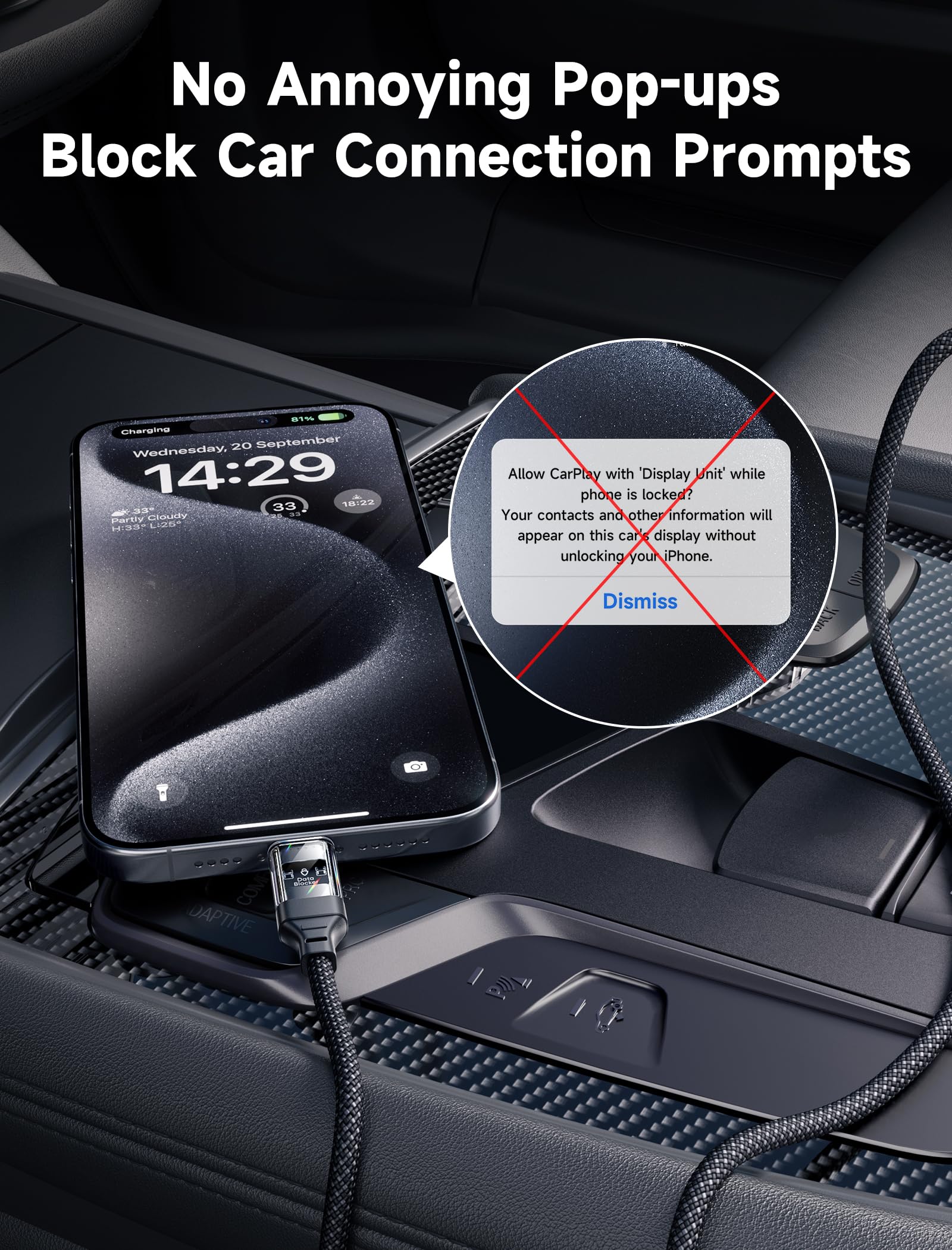 JSAUX 100W USB-C to USB-C & USB-A to USB-C Fast Charging Cable Set (6.6ft) - Dual Charge-Only Data Blocker Cables for iPhone 16/15 Pro Max, Samsung Galaxy S24 - Perfect for Travel, Office & Home Charging Stations