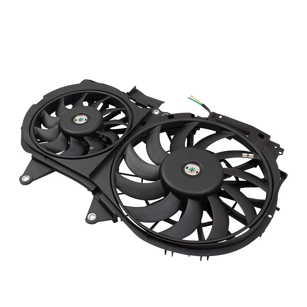 Brock Replacement Dual Cooling Fan Assembly for 2002-2009 Audi A4, A4 Quattro & A4 Cabriolet 4-Cylinder - Compatible with Part Numbers 8E0121207F & AU3115107 - Perfect for Engine Cooling System Repair & Maintenance