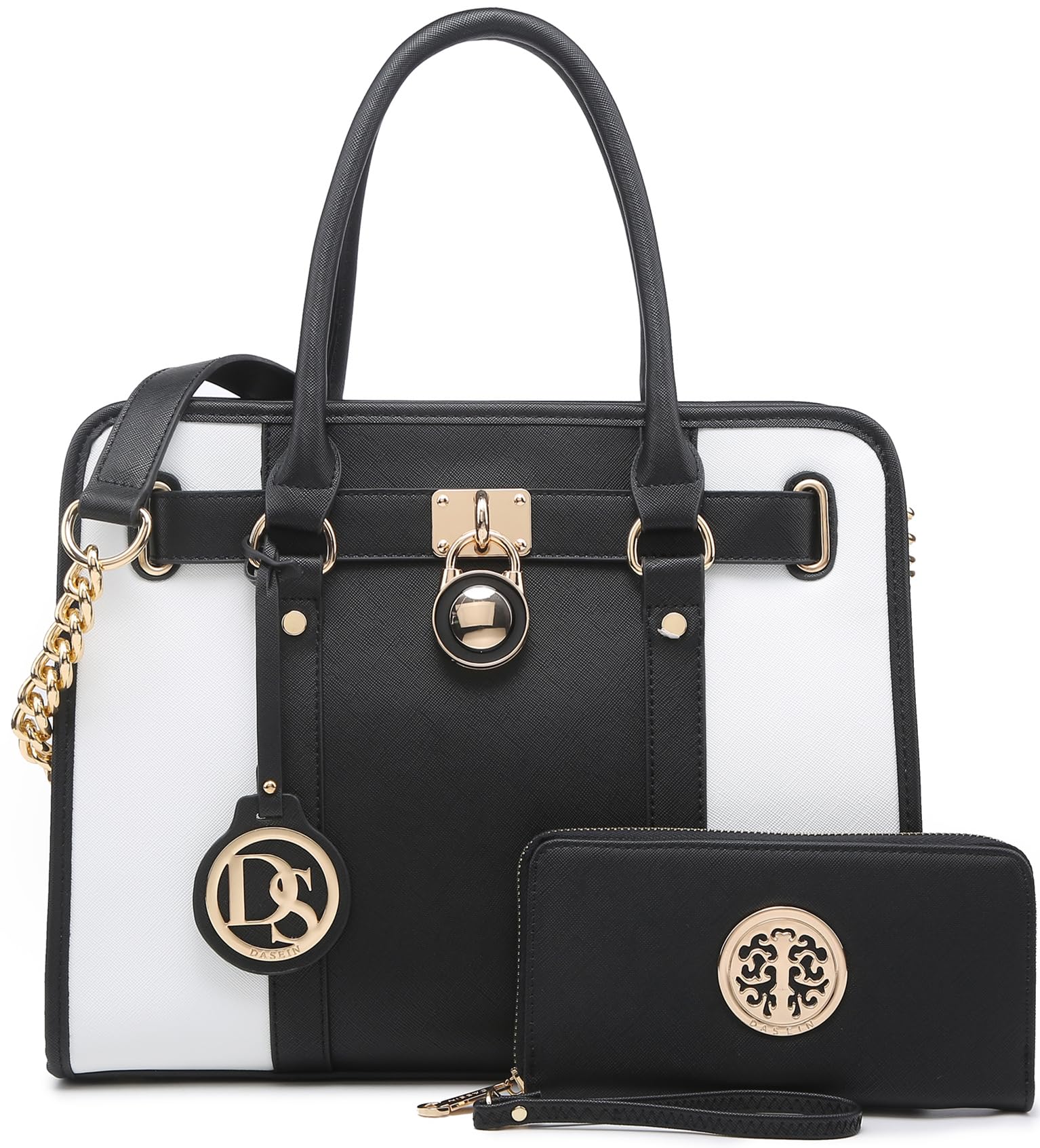 Dasein Vegan Leather Two-Tone Satchel Handbag for Women - Large Tote Shoulder Bag with Matching Wallet | Perfect for Work, Travel & Everyday Use