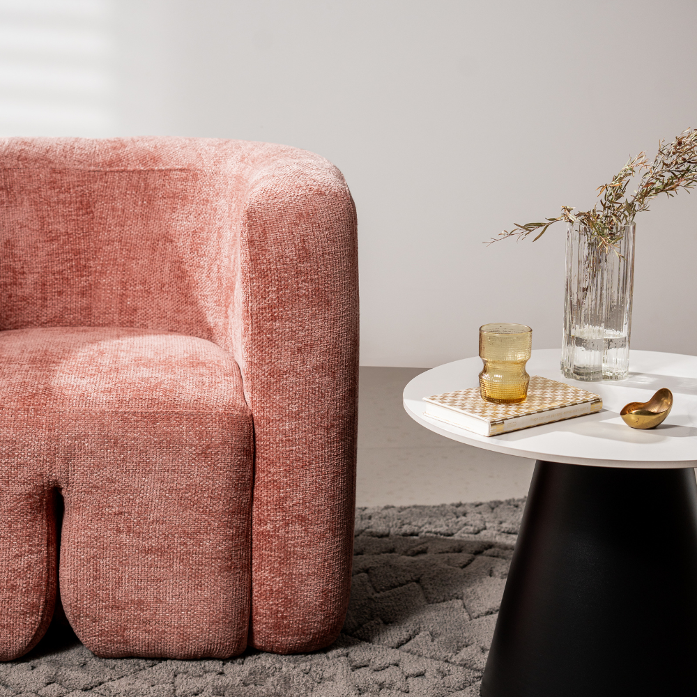 Alaina Textured Fabric Accent Armchair - Modern Lounge Chair in Blush Pink for Living Room, Bedroom & Office Decor