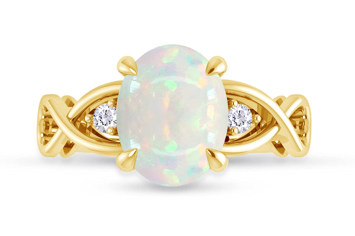 7X9MM Oval Cut Natural White Opal & Diamond Accent 14K Gold Over Sterling Silver Infinity Heart Ring - Women's Engagement Wedding Jewelry (1.25Cttw) | Valentine's Day Gift, Anniversary Present, Bridal Shower Gift for Her