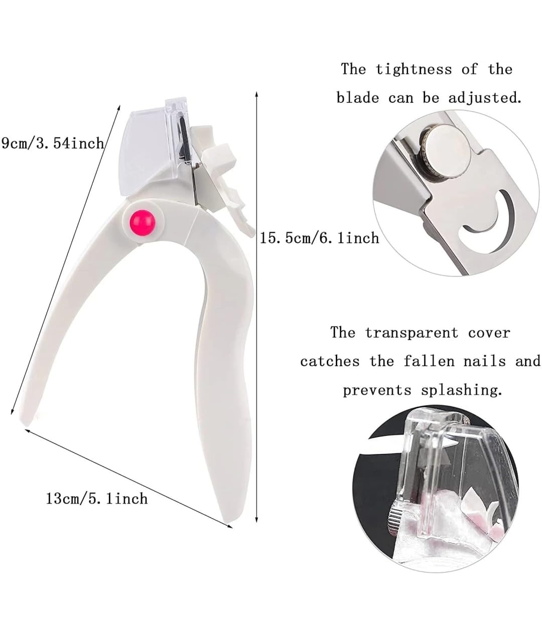 Premium Acrylic Nail Clipper - Adjustable Stainless Steel Gel Nail Tip Cutter with U-Shaped Design | Professional False Nail Trimmer for Manicure & Nail Art | Perfect for Salon, Home Use & DIY Nail Enthusiasts (White)