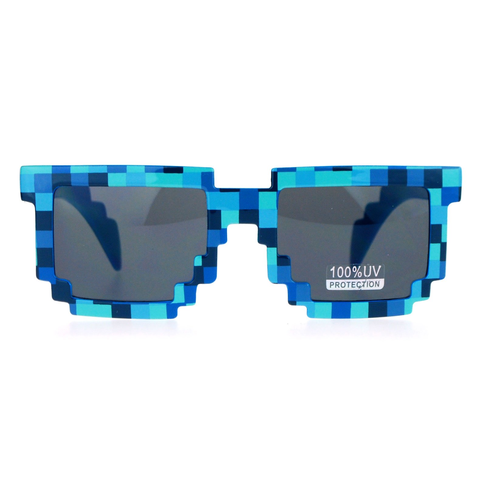 SA106 Pixelated 8-Bit Retro Video Game Horned Sunglasses - Vintage Gaming Glasses for Cosplay, Rave & 90s Nostalgia