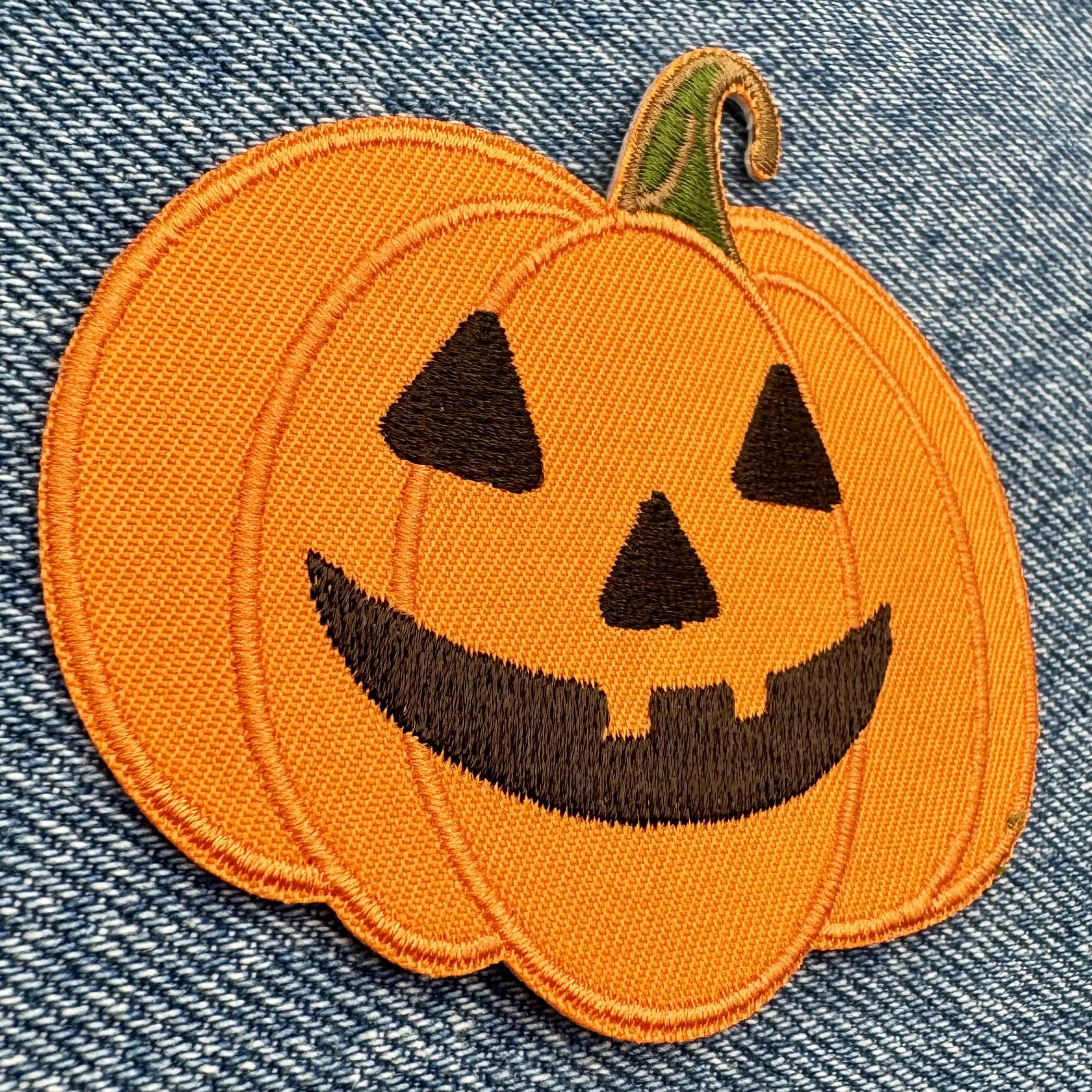 Jack O' Lantern Iron-On Embroidered Patch - Halloween Pumpkin Applique for Costumes, Bags & DIY Crafts