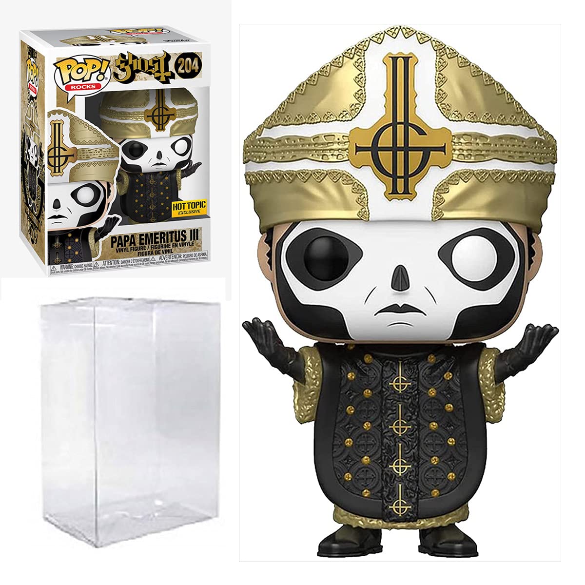 Ghost Pop! Rocks Papa Emeritus III Vinyl Figure #204 - Hot Topic Exclusive with Ecotek Pop Box Protector | Collectible Music-Themed Funko Pop for Display & Gifting