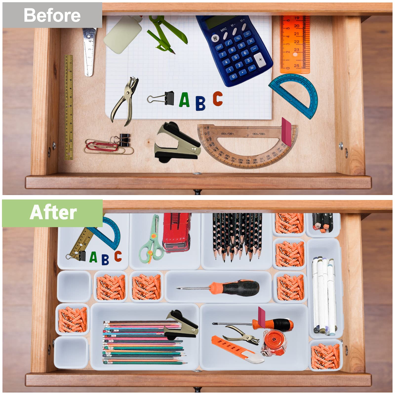 42-Piece Interlocking Drawer Organizer for Office, Kitchen & Bathroom Storage