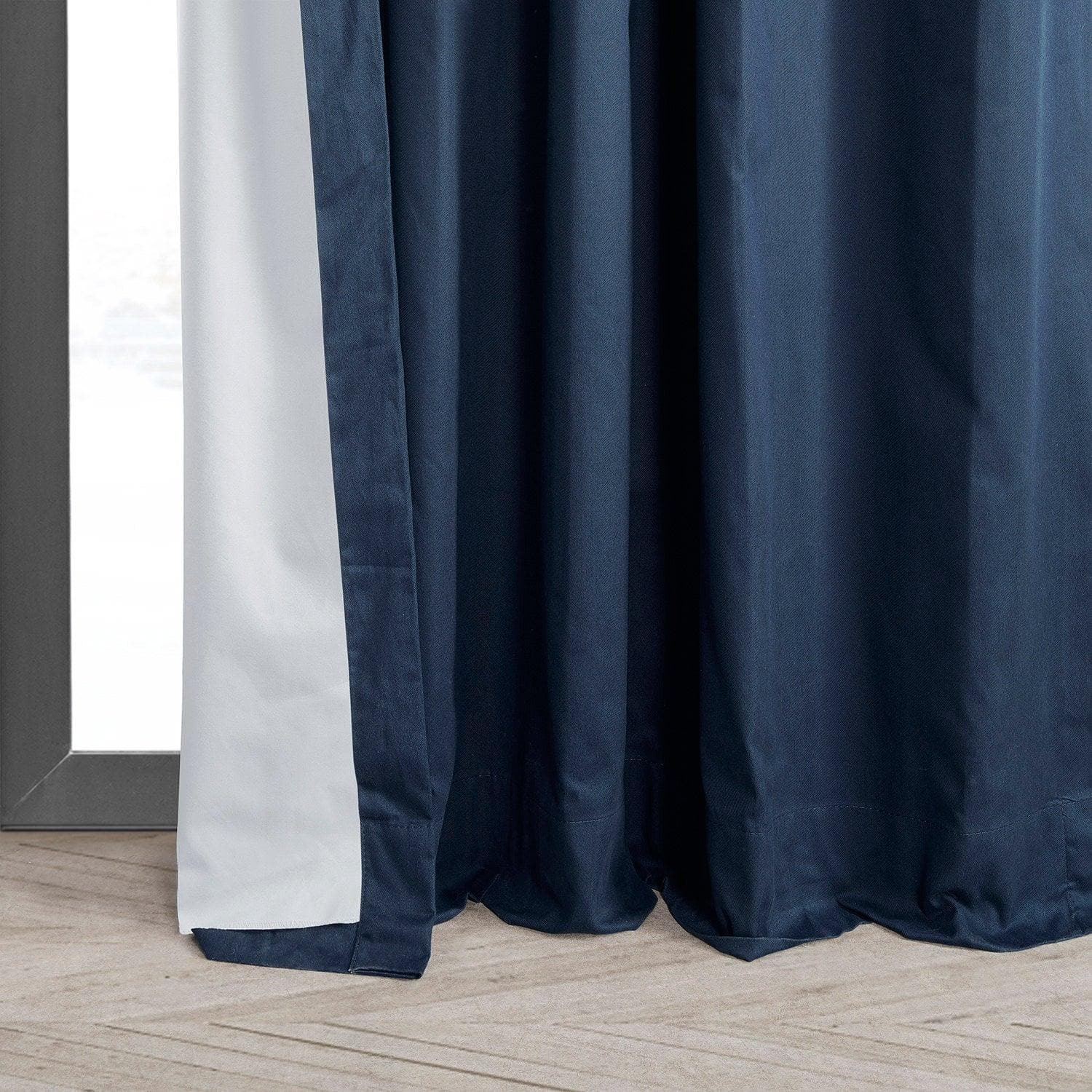Premium Dark Blue Solid Cotton Blackout Curtains for Hotels & Home - Thermal Insulated Noise Reducing Window Drapes for Bedroom, Living Room & Office