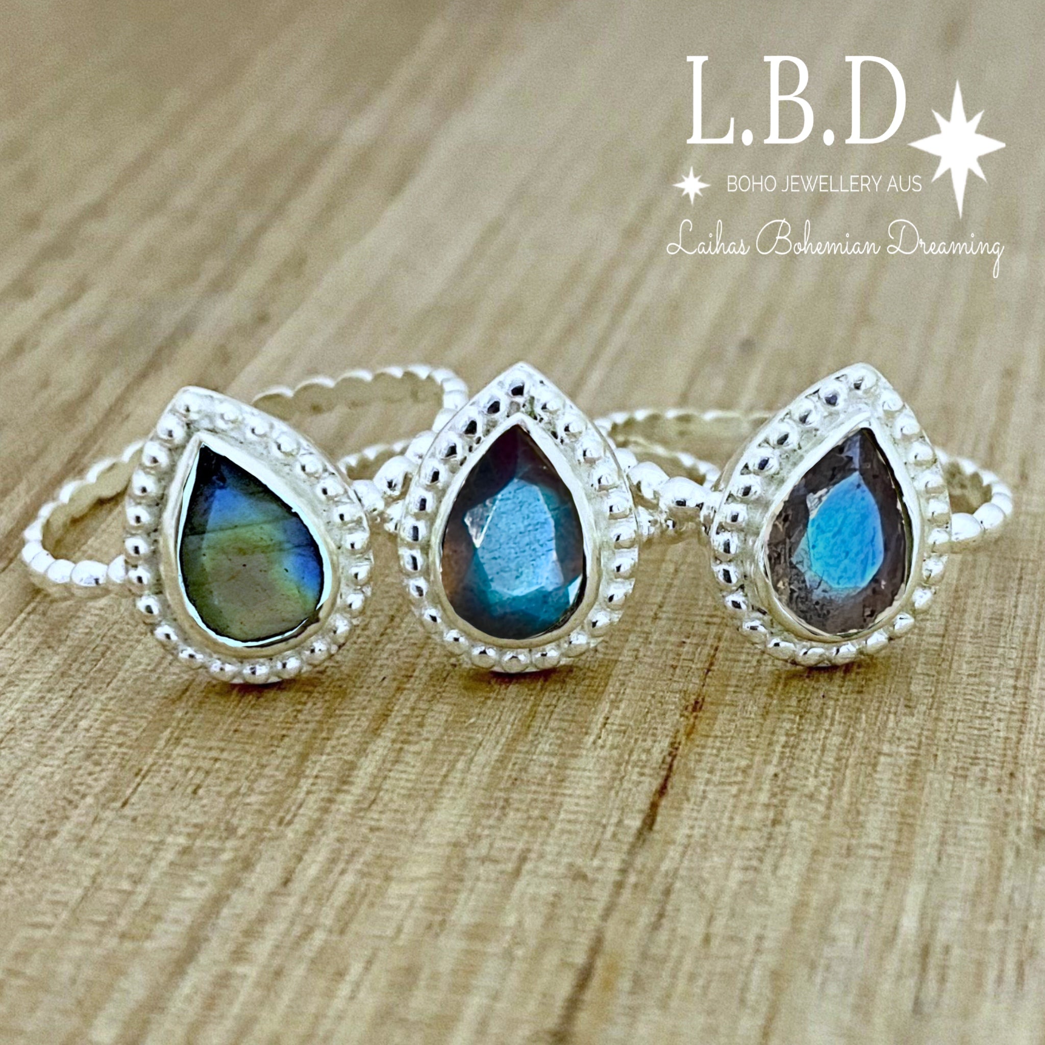 Laihas Summer Haze Raindrop Labradorite Ring - Dainty Blue Gemstone Jewelry for Women, Perfect for Beach Vacation & Boho Fashion