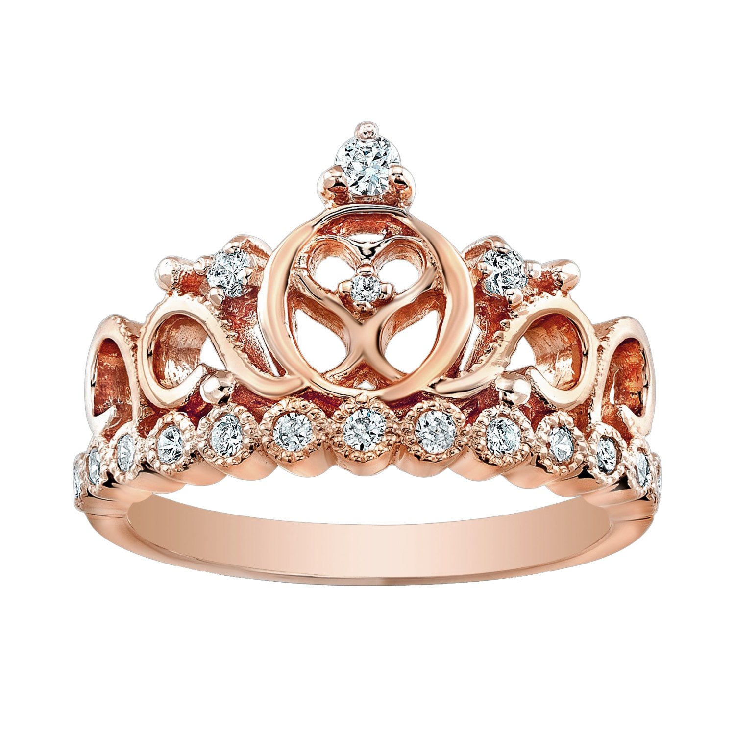 Sterling Silver Heart Crown Ring and Band Set - Rose Gold Plated Elegant Jewelry for Women, Perfect for Valentine's Day, Anniversary, Wedding & Romantic Gifts
