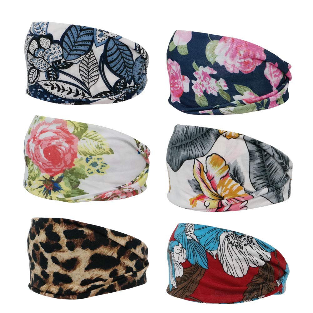 6 Pack Women's Elastic Wide Headbands - Yoga, Workout, Running & Exercise Hair Bands - Non-Slip Sports Fashion Accessories for Active Women (6pack_601) | Perfect for Gym, Yoga Class, Jogging & Daily Wear