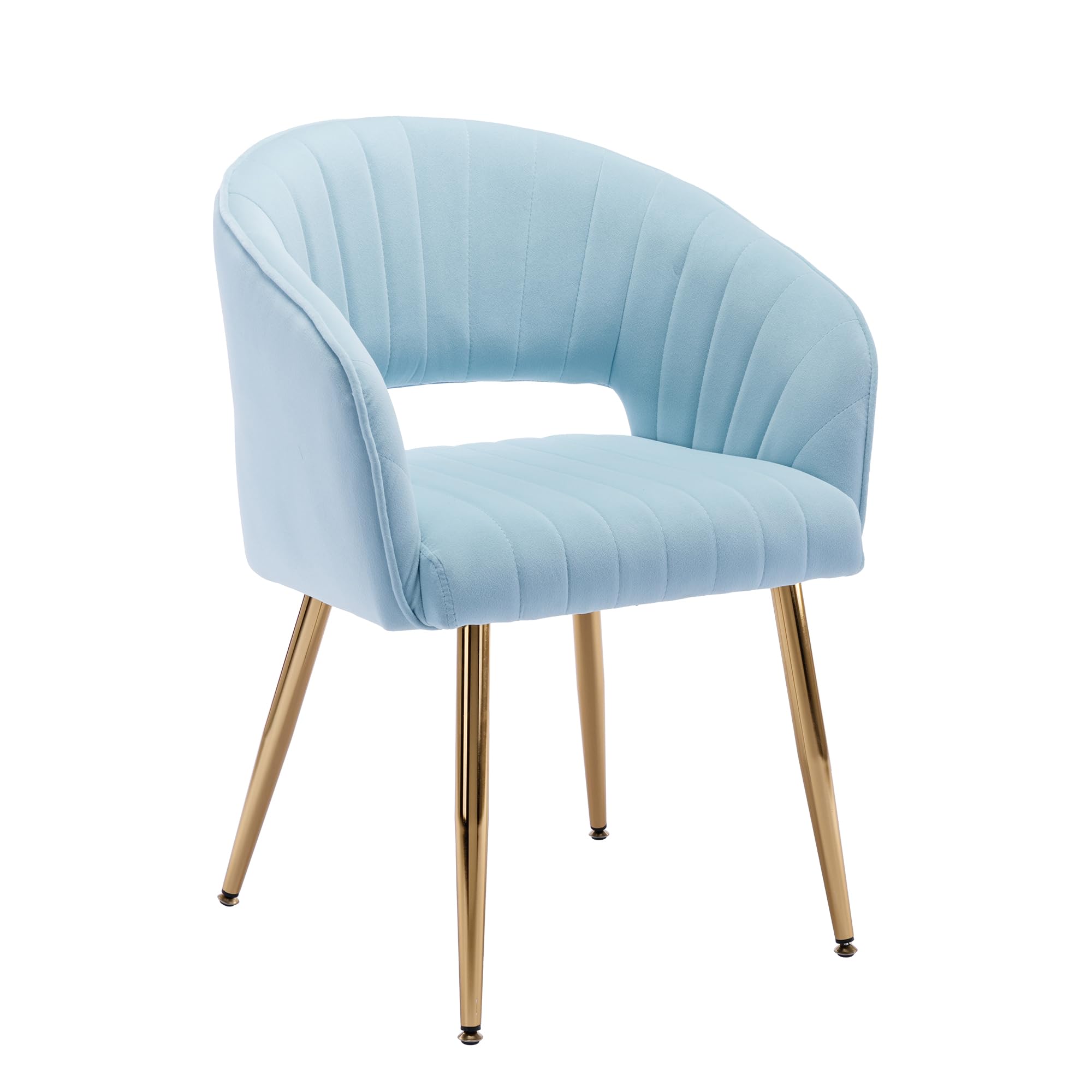 KCC Modern Velvet Desk Chair - Tufted Upholstered Accent Armchair with Gold Metal Legs for Dining Room, Living Room, Office & Restaurant | Baby Blue Velvet Side Chair for Home Decor, Vanity Dressing Table & Workspace