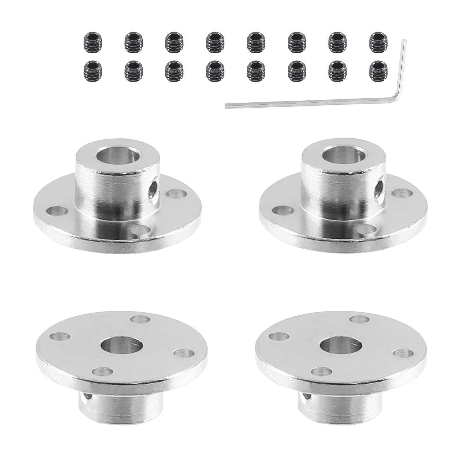 **Litoexpe 4-Piece 7mm Flange Coupling Connector Kit - Rigid Flange Shaft Mounting Hub with Set Screws & Wrench - Perfect for DIY RC Model Motors, Robotics, and 3D Printer Upgrades**