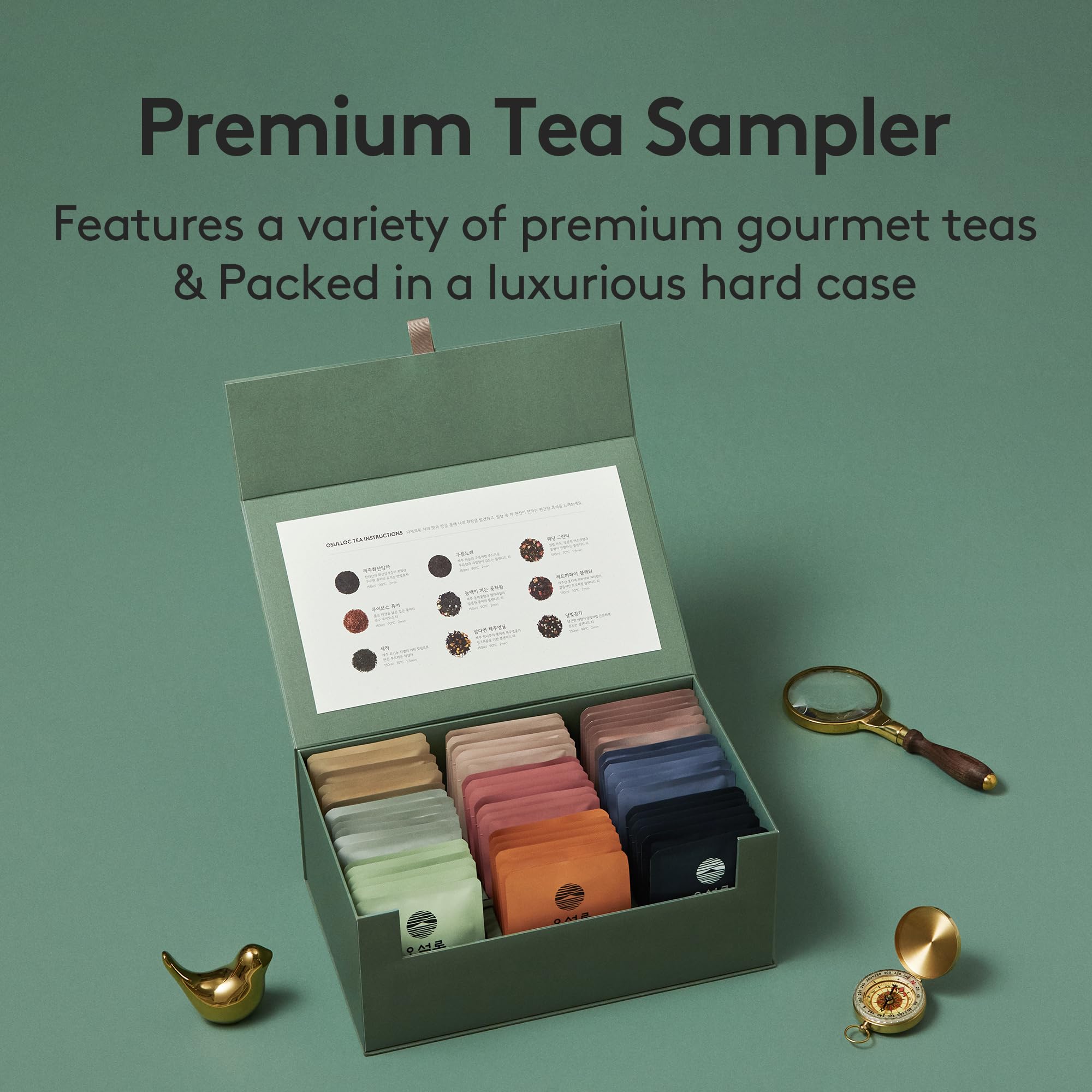 OSULLOC Premium Tea Variety Sampler - 54 Count (9 Flavors x 6 Each) | Gourmet Pure & Blended Tea from Jeju Island | Self Care Gift Box for Tea Lovers | Perfect for Relaxation, Gifting & Afternoon Tea Time